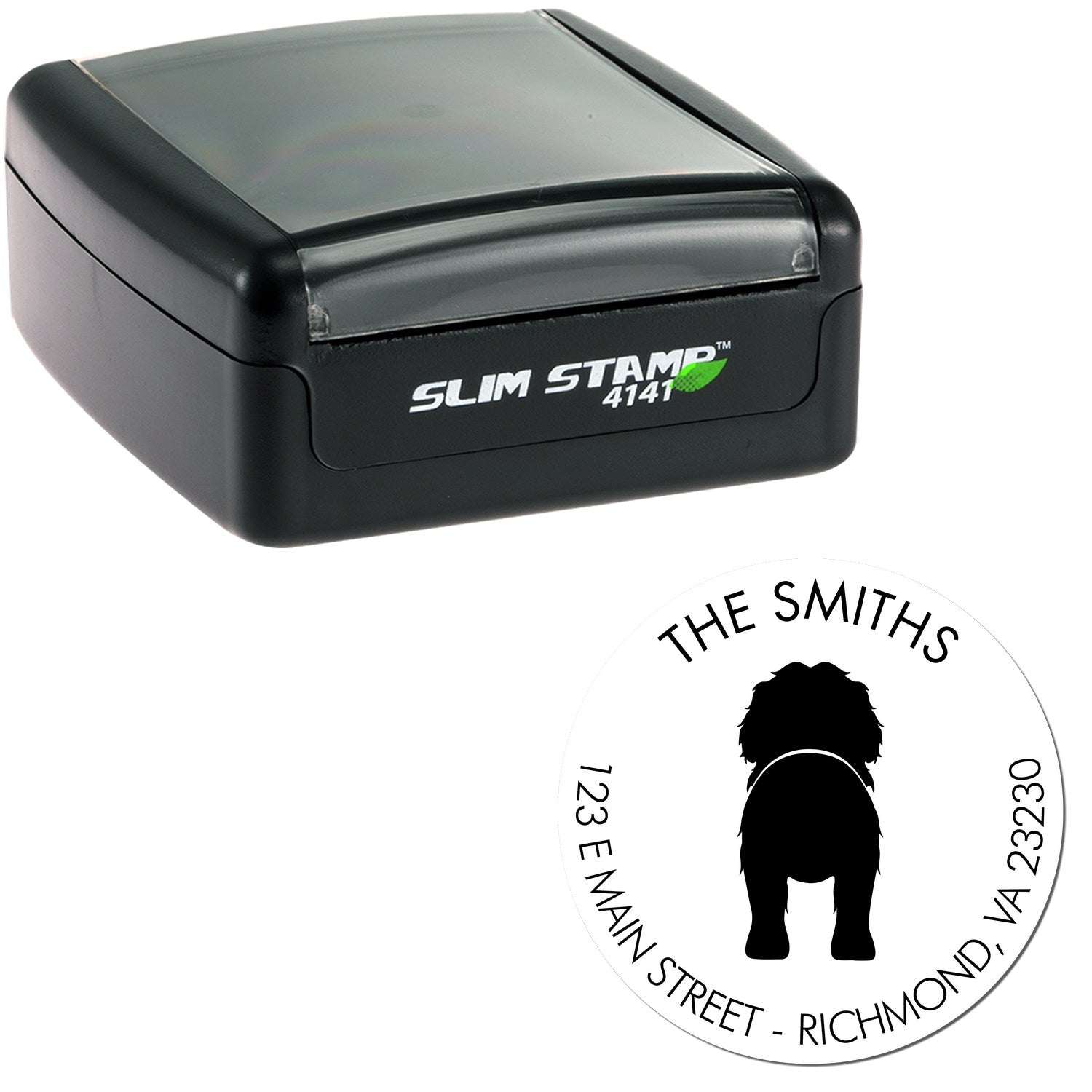 Slim Pre-Inked Portuguese Water Dog Customized Address Return Stamp - Engineer Seal Stamps