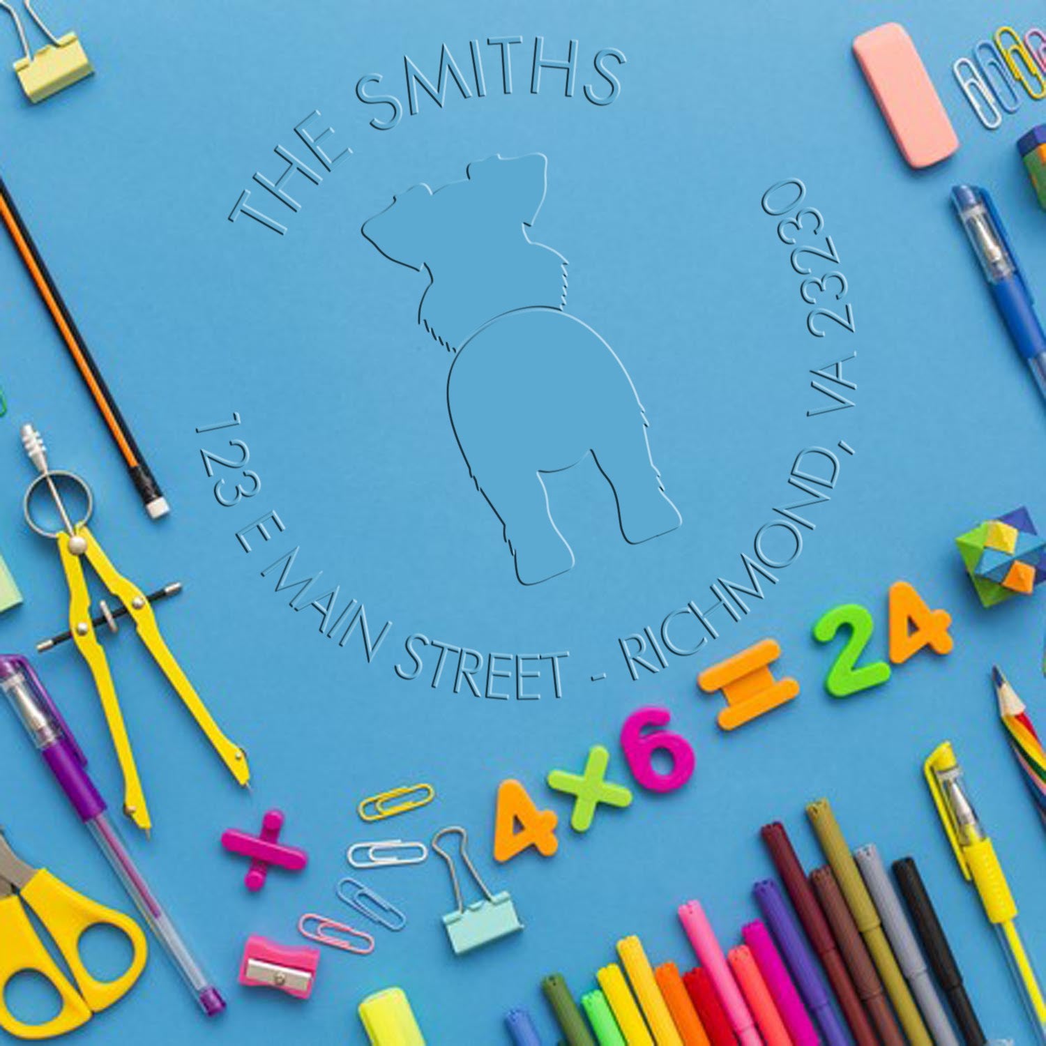 Soft Personalized New Address Embosser Seal with Standard Schnauzer Dog - Engineer Seal Stamps