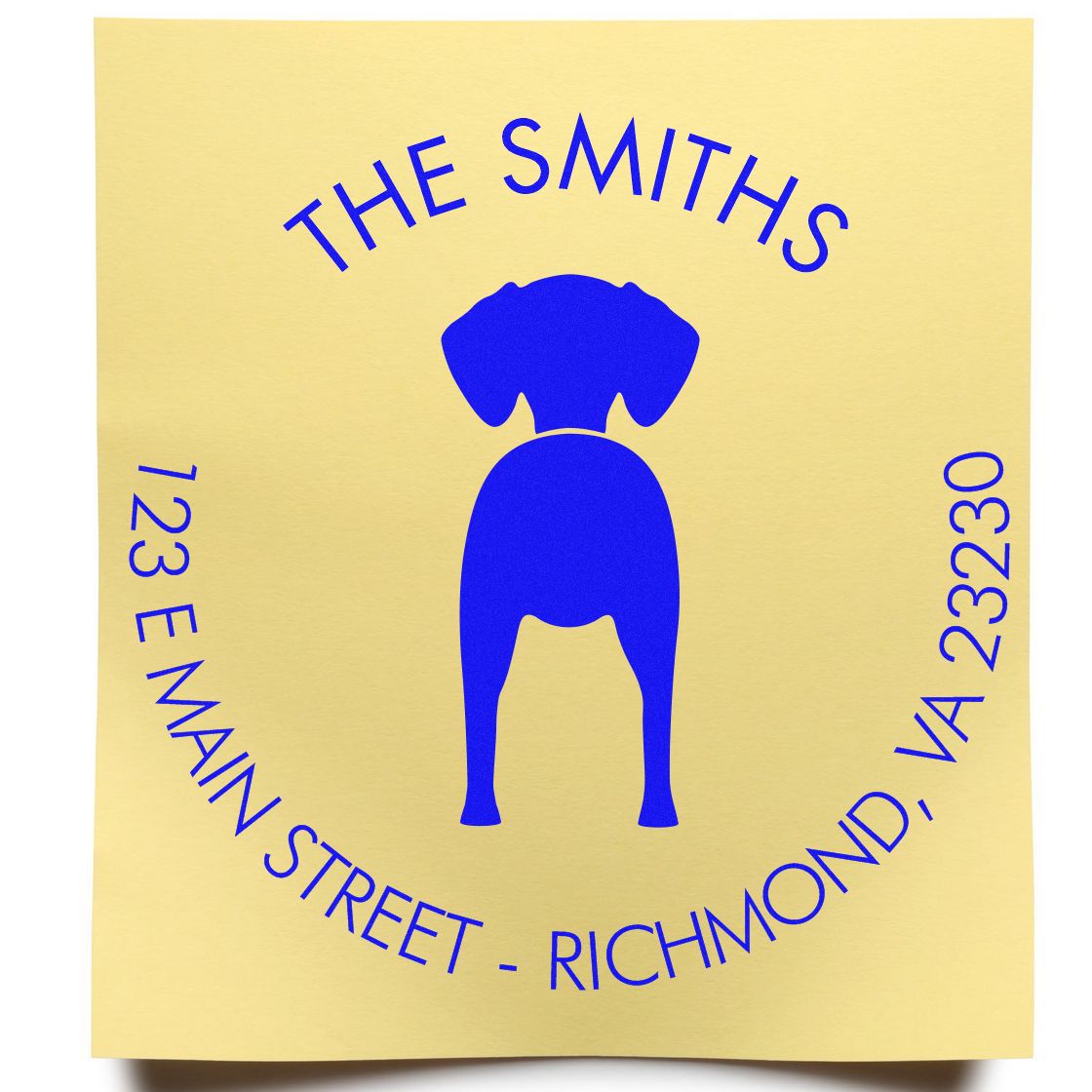 Customizable Vizsla dog-shaped rubber stamp with wood handle, ideal for address return marking by ESS.
