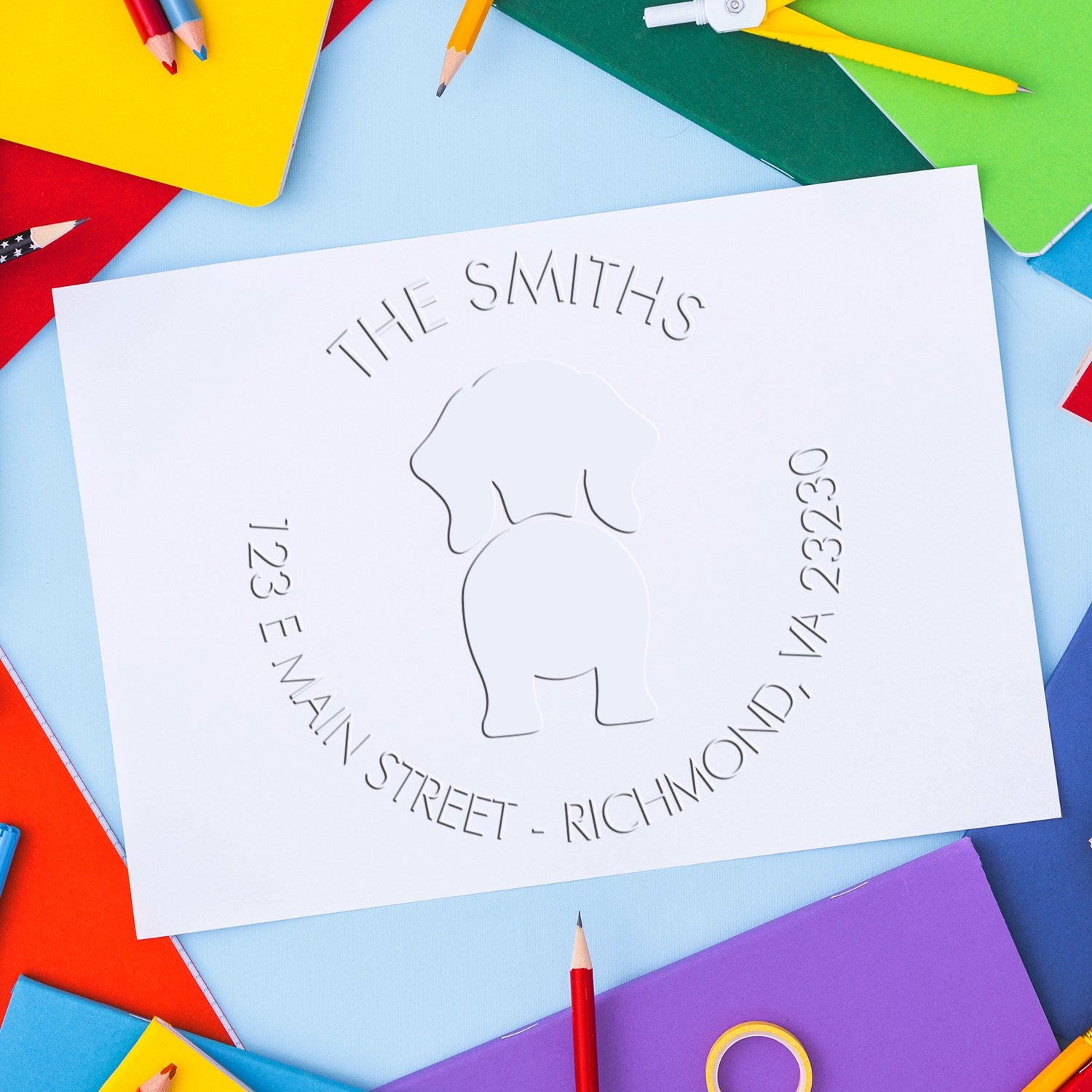 Soft Personalized New Address Embossed Stamp with Wiener Dog