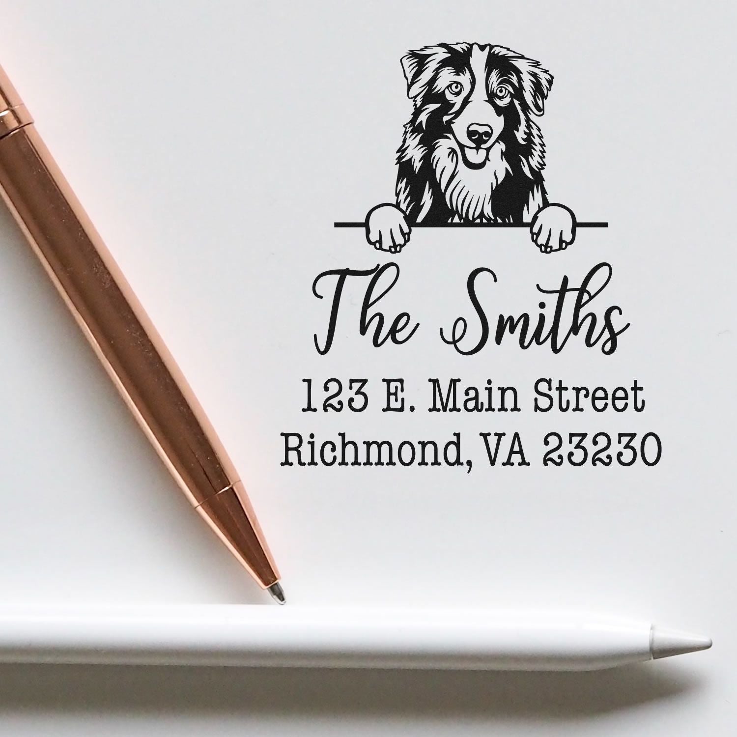 Wood Handle Australian Shepherd Customizable Address Rubber Stamp - Engineer Seal Stamps