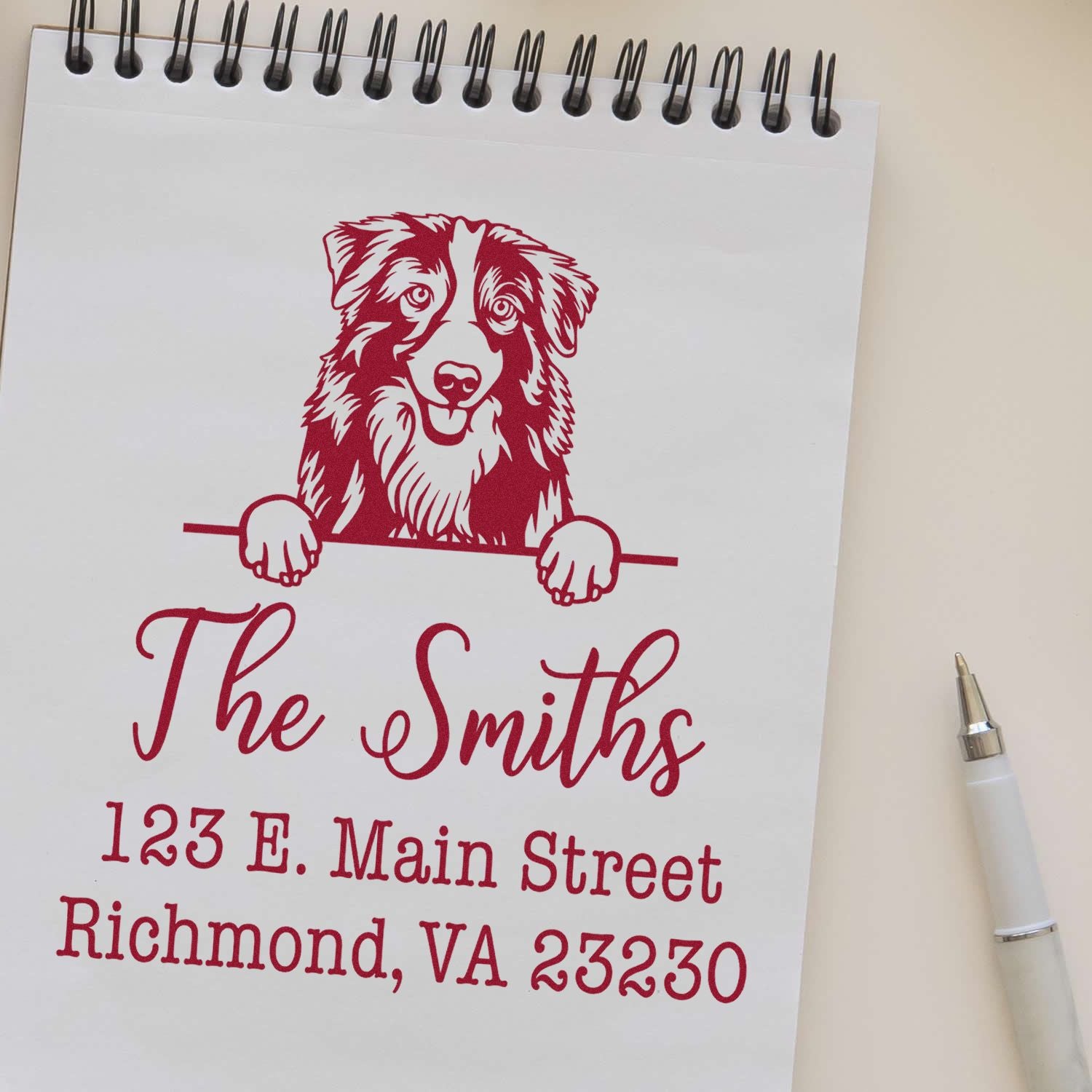 Wood Handle Australian Shepherd Customizable Address Rubber Stamp - Engineer Seal Stamps