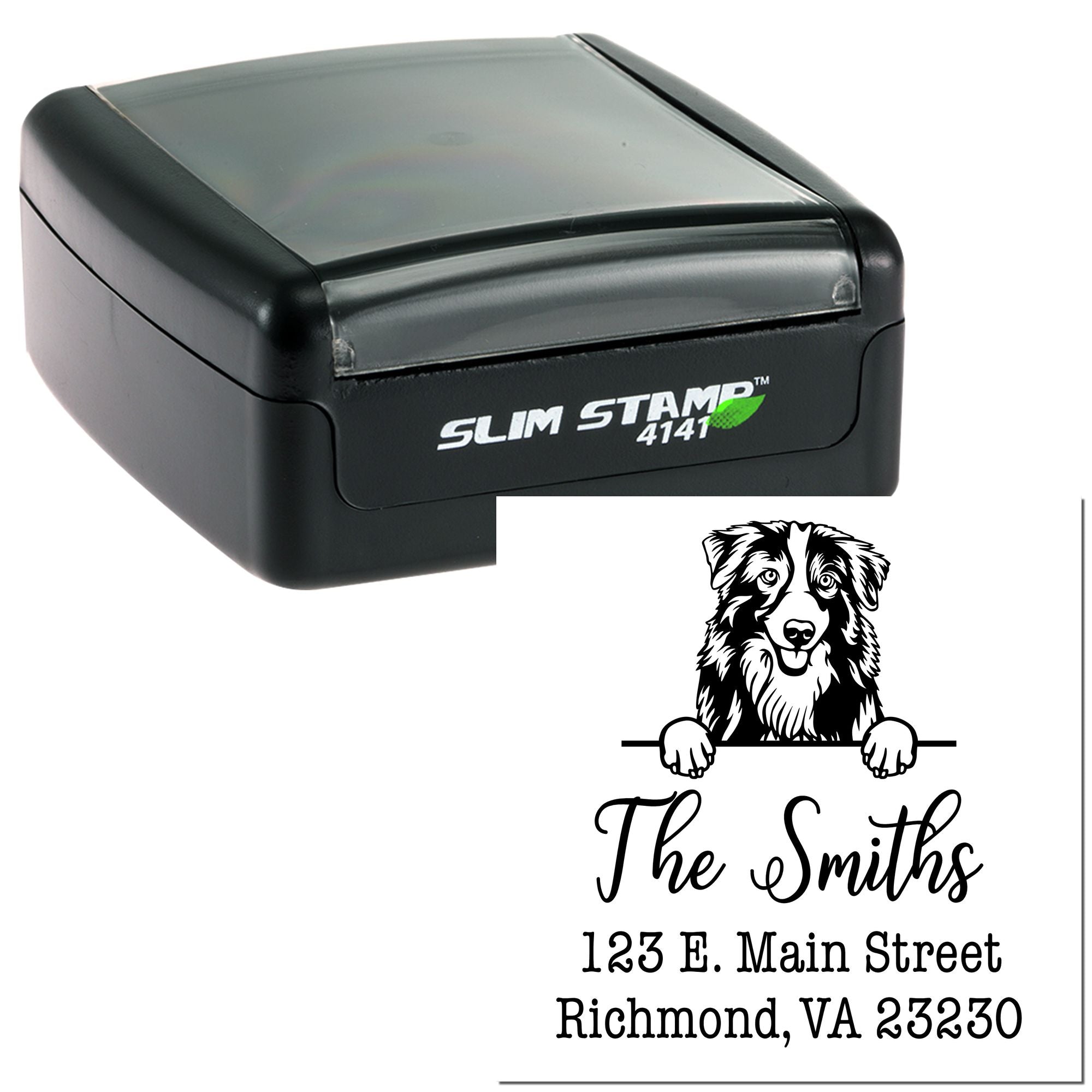 Slim Pre-Inked Australian Shepherd Customized Custom Address Stamp - Engineer Seal Stamps