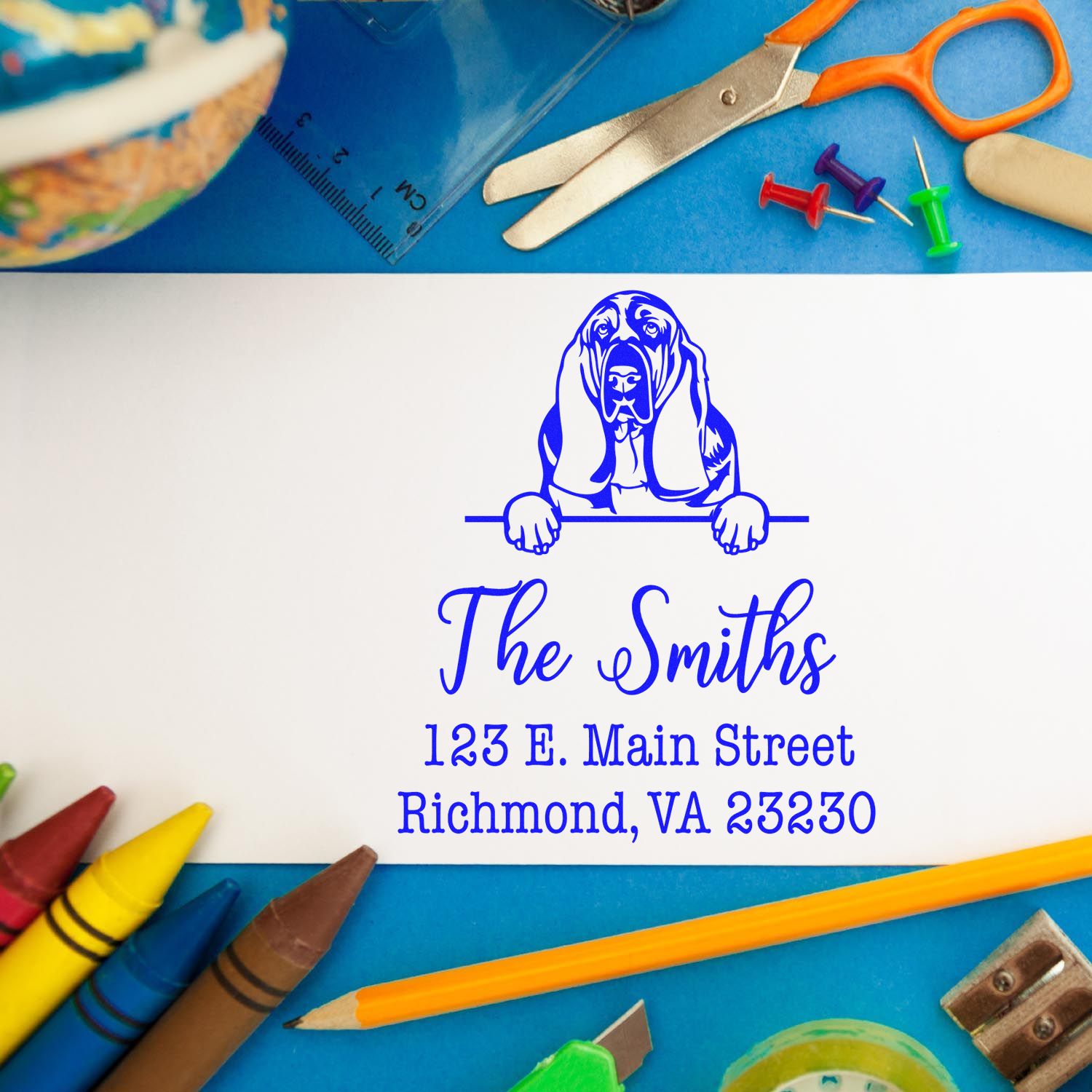 PSI Pre-Inked Basset Hound Personalizable Address Return Stamp for Envelopes - Engineer Seal Stamps