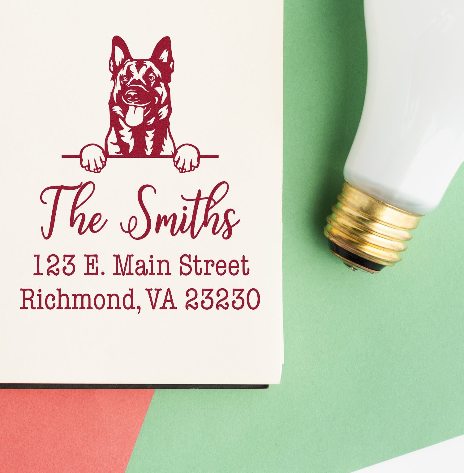 Wood Handle Belgian Malinois Customizable Address Stamp for Envelopes - Engineer Seal Stamps