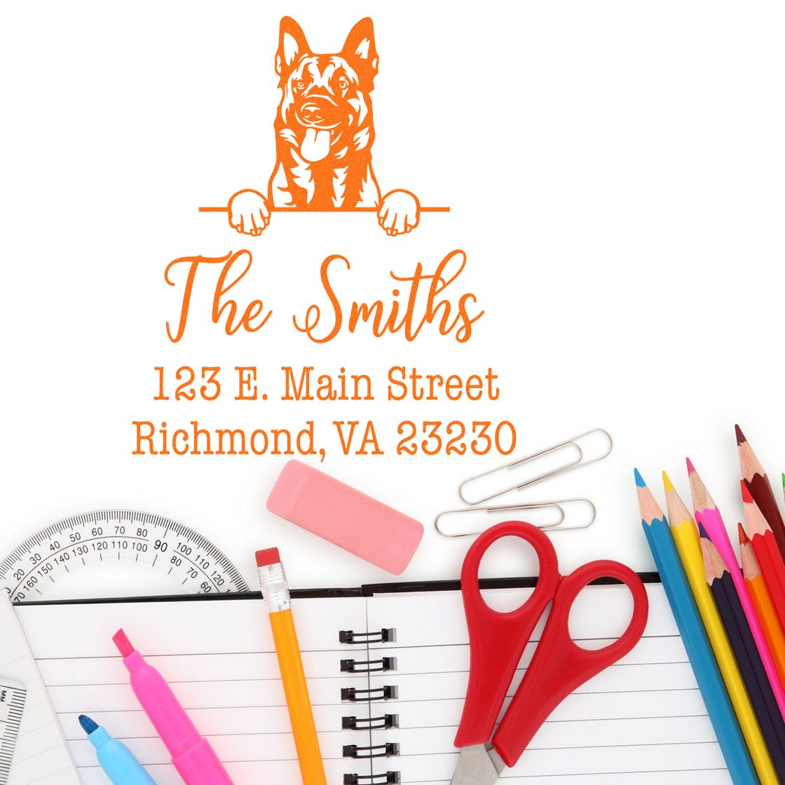 Slim Pre-Inked Belgian Malinois Customized Custom Return Address Rubber Stamp - Engineer Seal Stamps