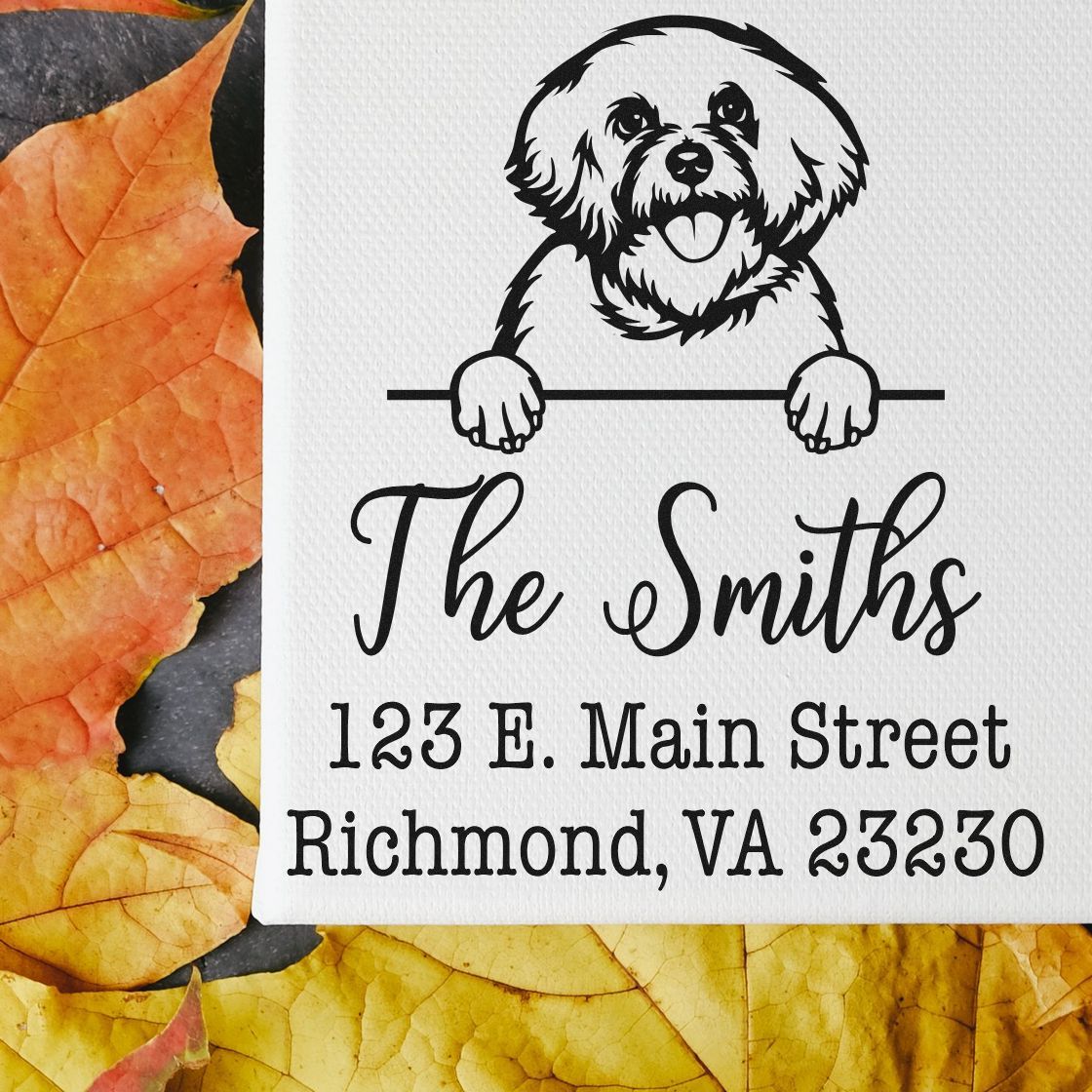 Wood Handle Bichon Frise Customizable Address Stamper - Engineer Seal Stamps