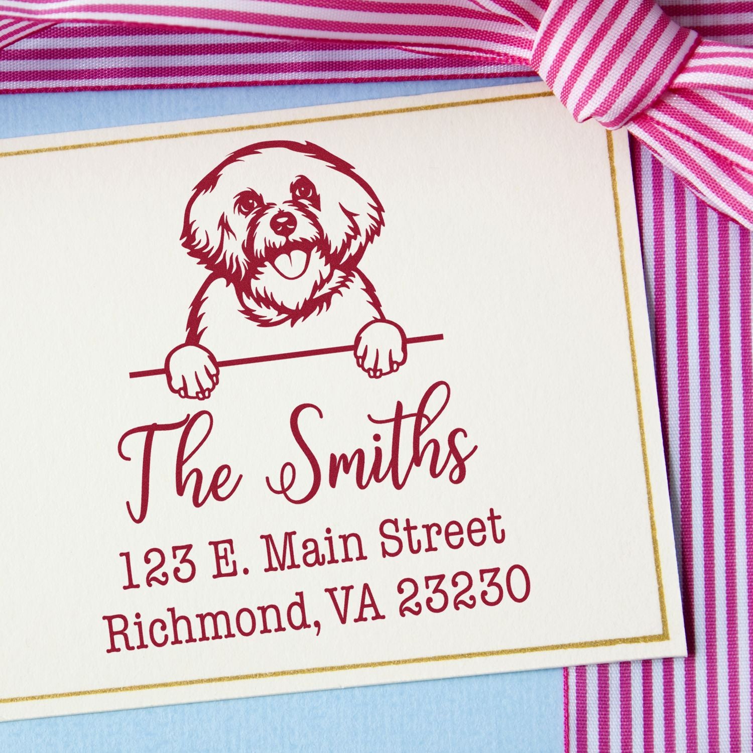 Slim Pre-Inked Bichon Frise Customized Name and Address Rubber Stamp - Engineer Seal Stamps