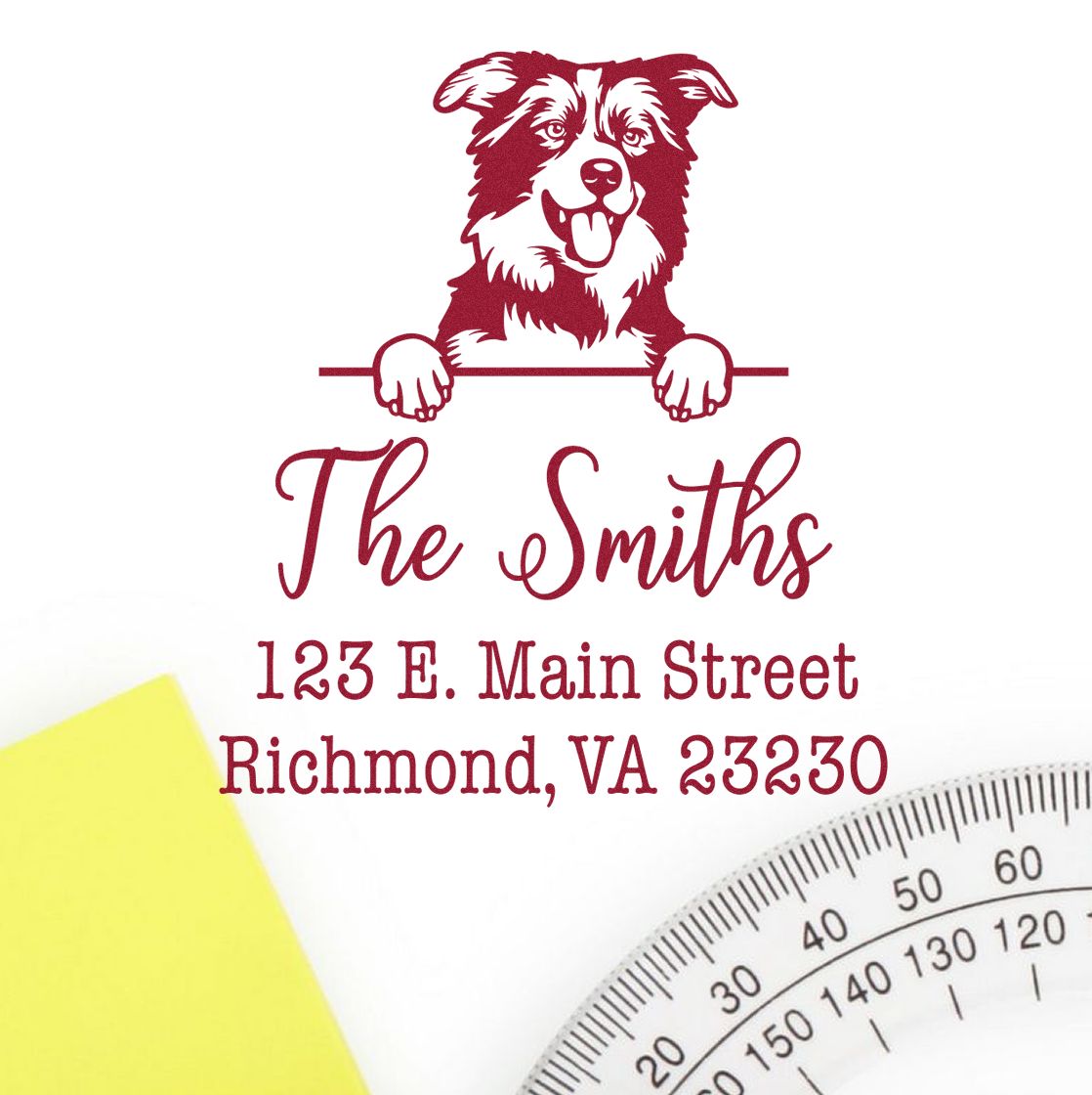 Wood Handle Border Collies Customizable Custom Address Rubber Stamp - Engineer Seal Stamps