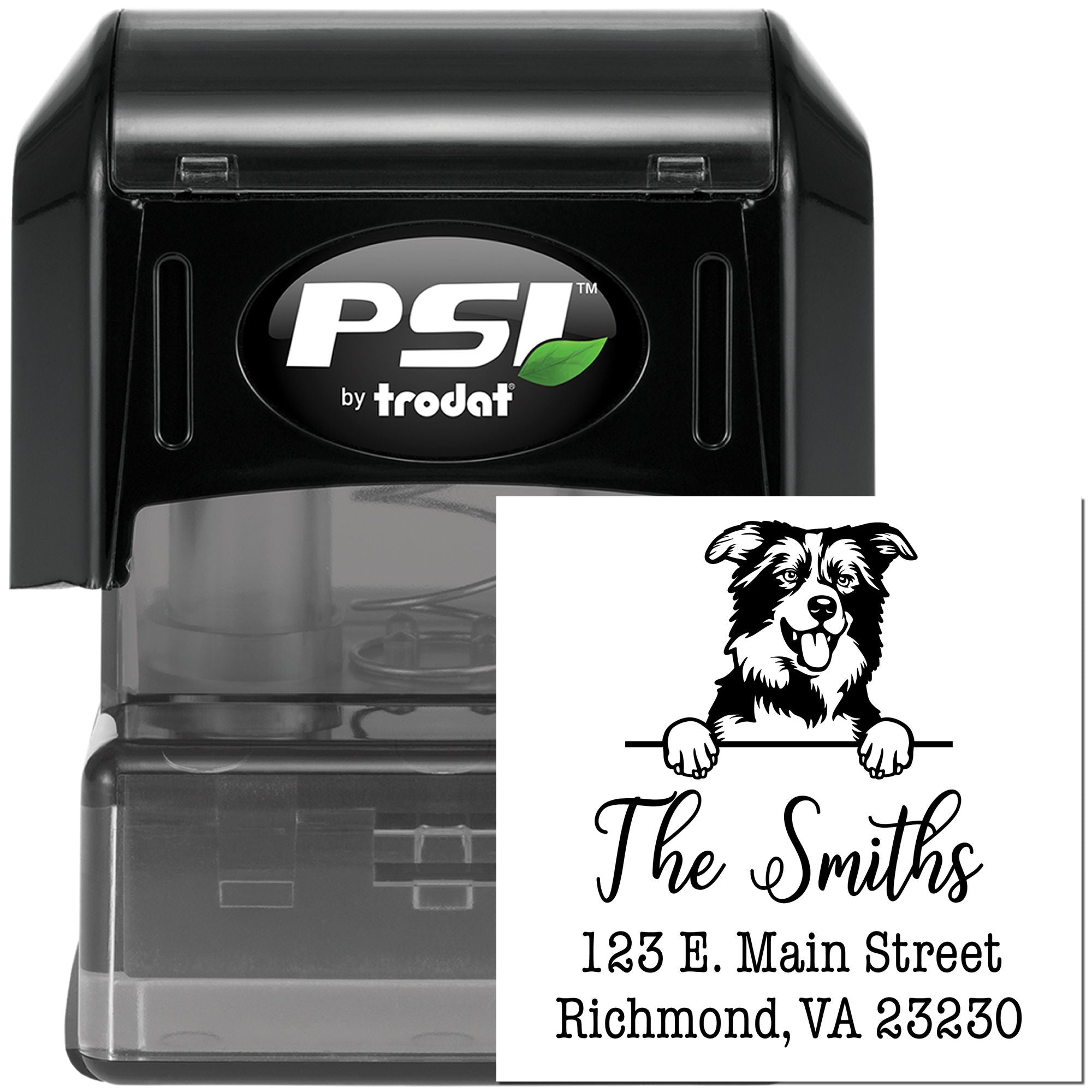 PSI Pre-Inked Border Collies Personalizable Address Stamp - Engineer Seal Stamps