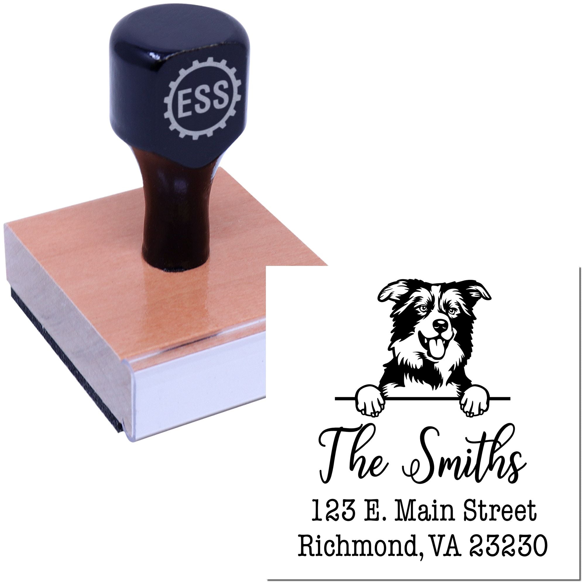 Wood Handle Border Collies Customizable Custom Address Rubber Stamp - Engineer Seal Stamps