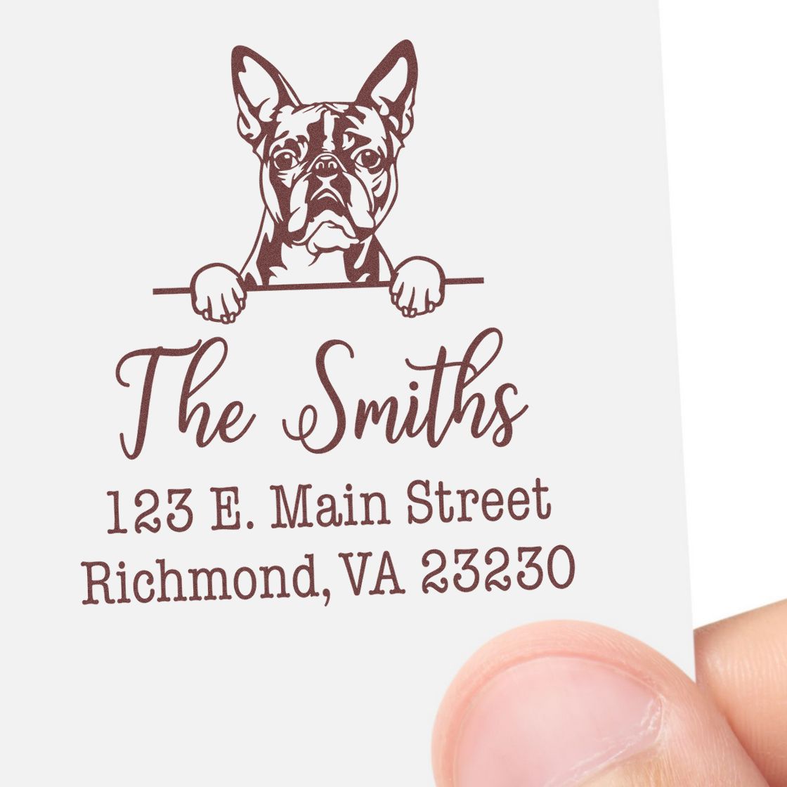 Wood Handle Boston Terrier Customizable Custom Address Stamp - Engineer Seal Stamps