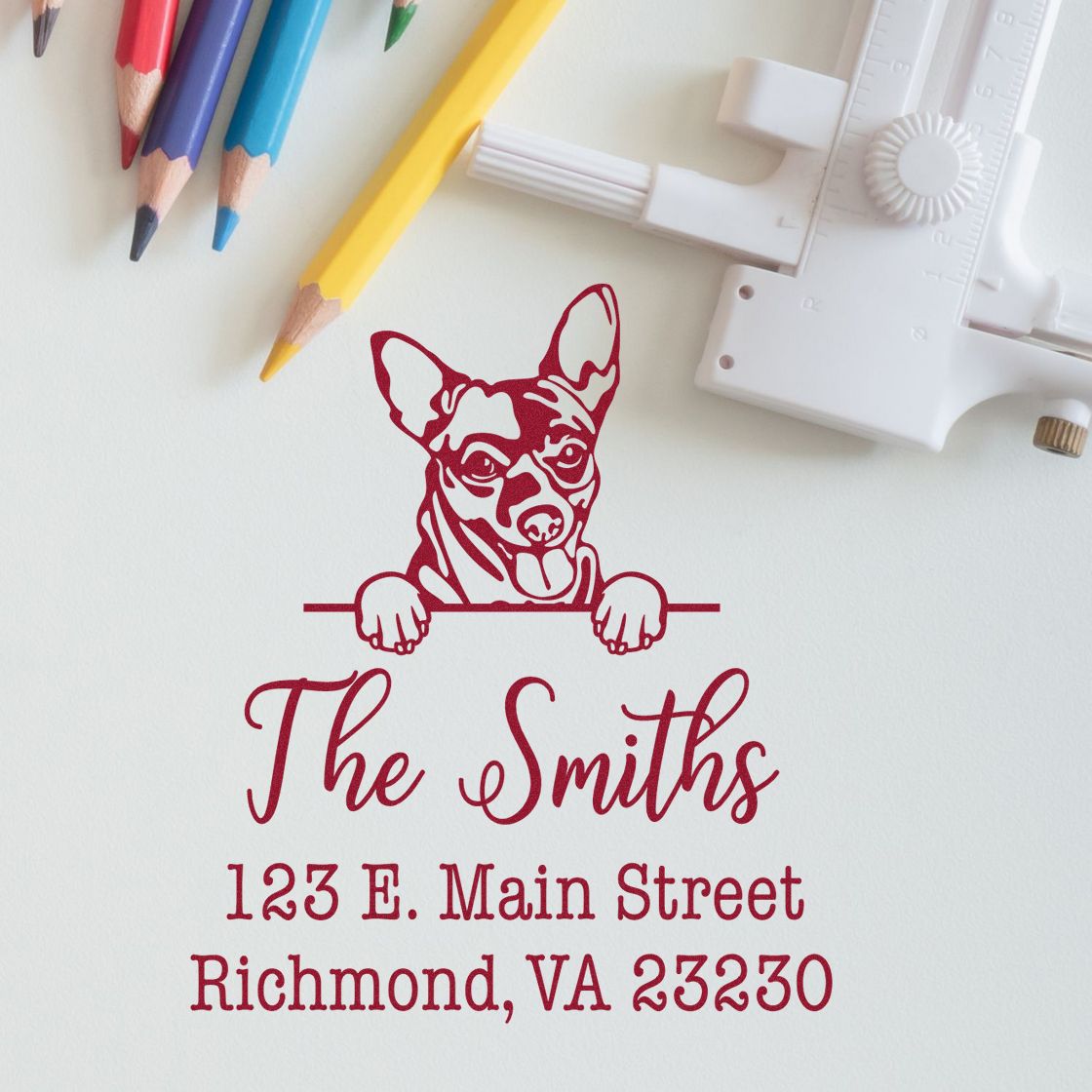 Wood Handle Chihuahua Customizable Dog Design Address Rubber Stamp - Engineer Seal Stamps