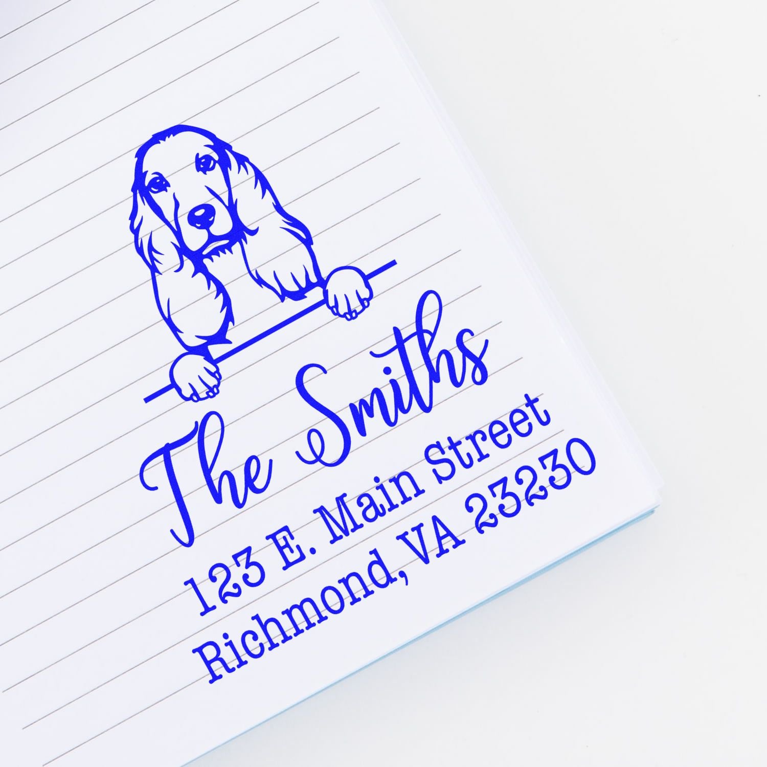 Wood Handle Cocker Spaniel Customizable Dog Design Address Stamp - Engineer Seal Stamps