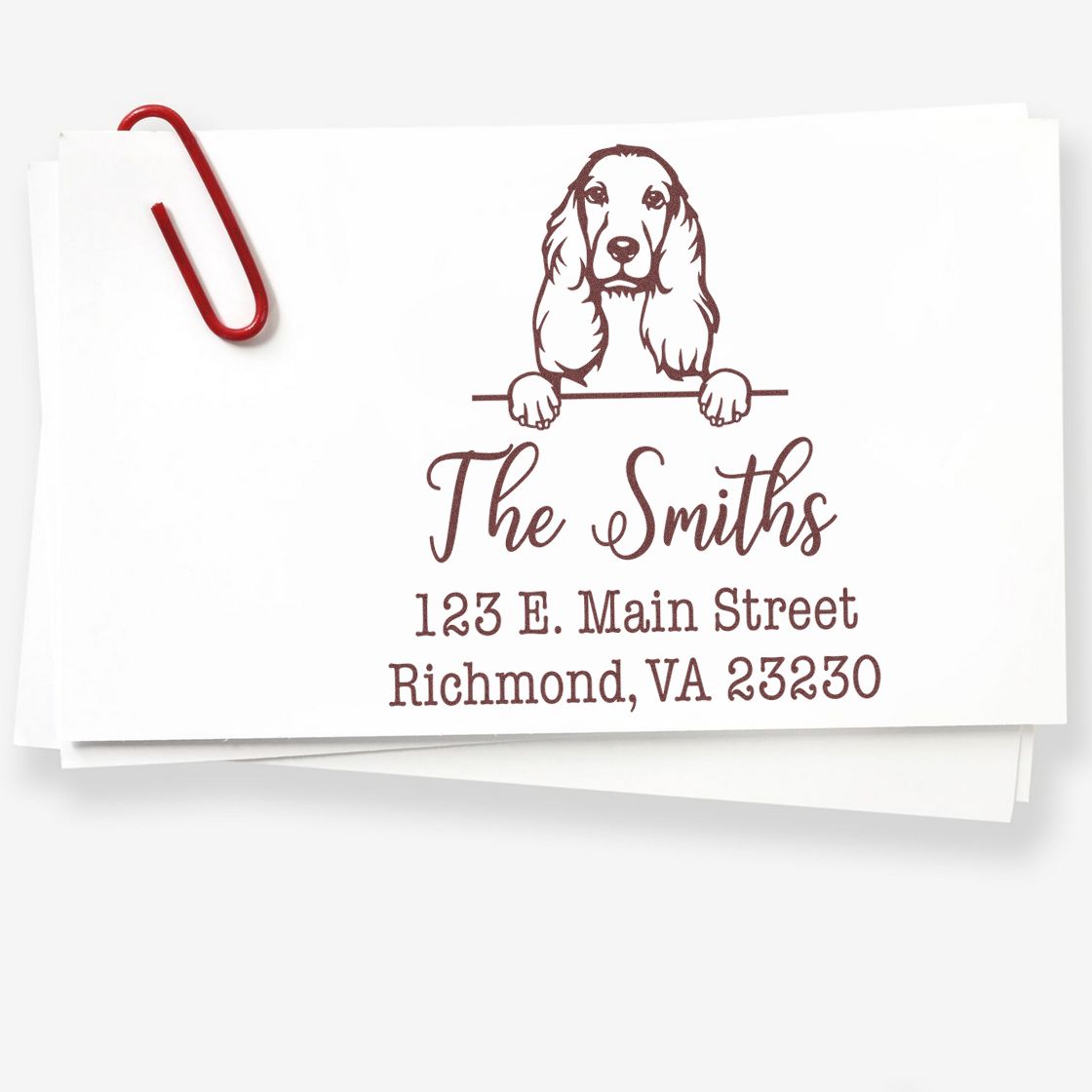 Wood Handle Cocker Spaniel Customizable Dog Design Address Stamp - Engineer Seal Stamps