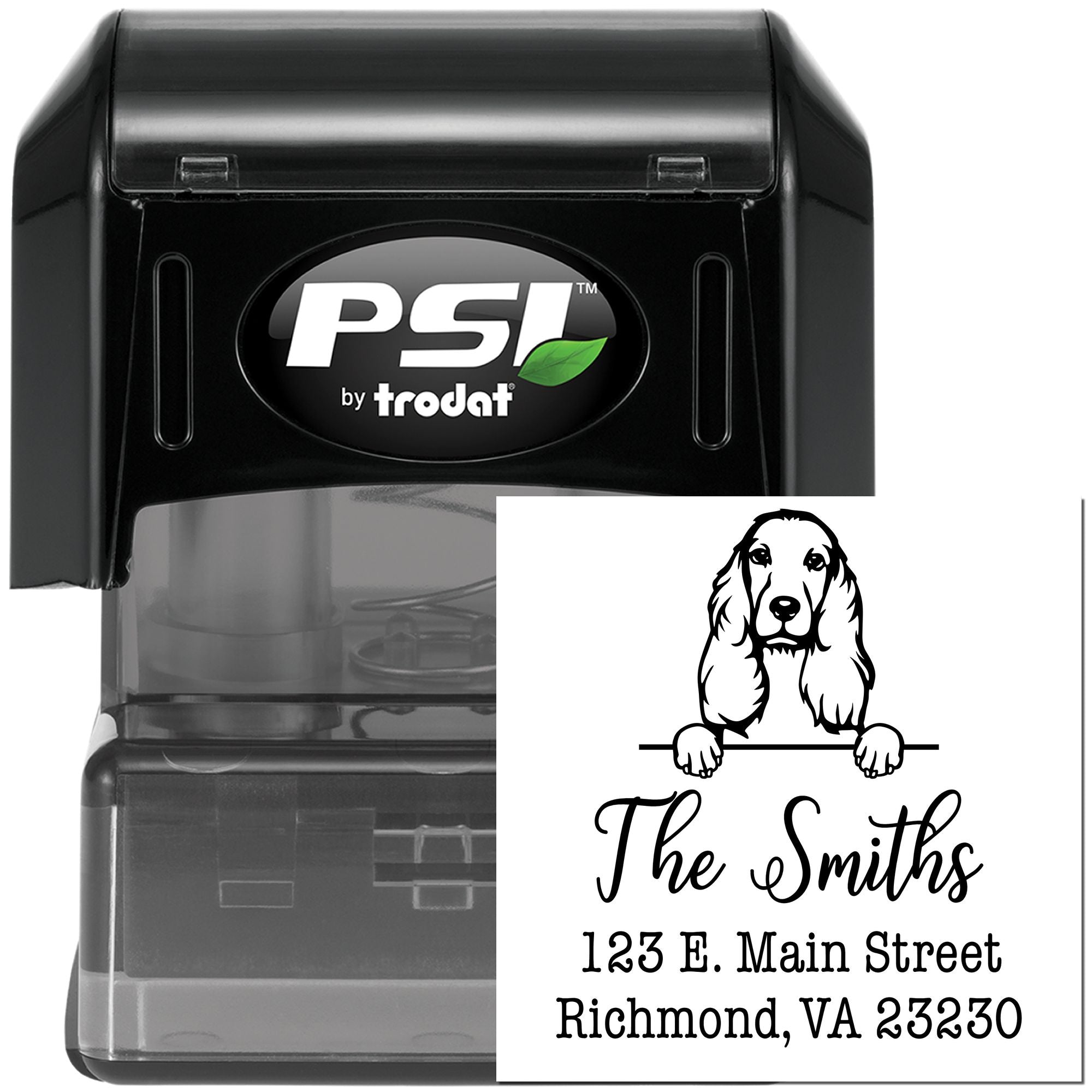 PSI Pre-Inked Cocker Spaniel Personalizable Custom Address Stamper - Engineer Seal Stamps