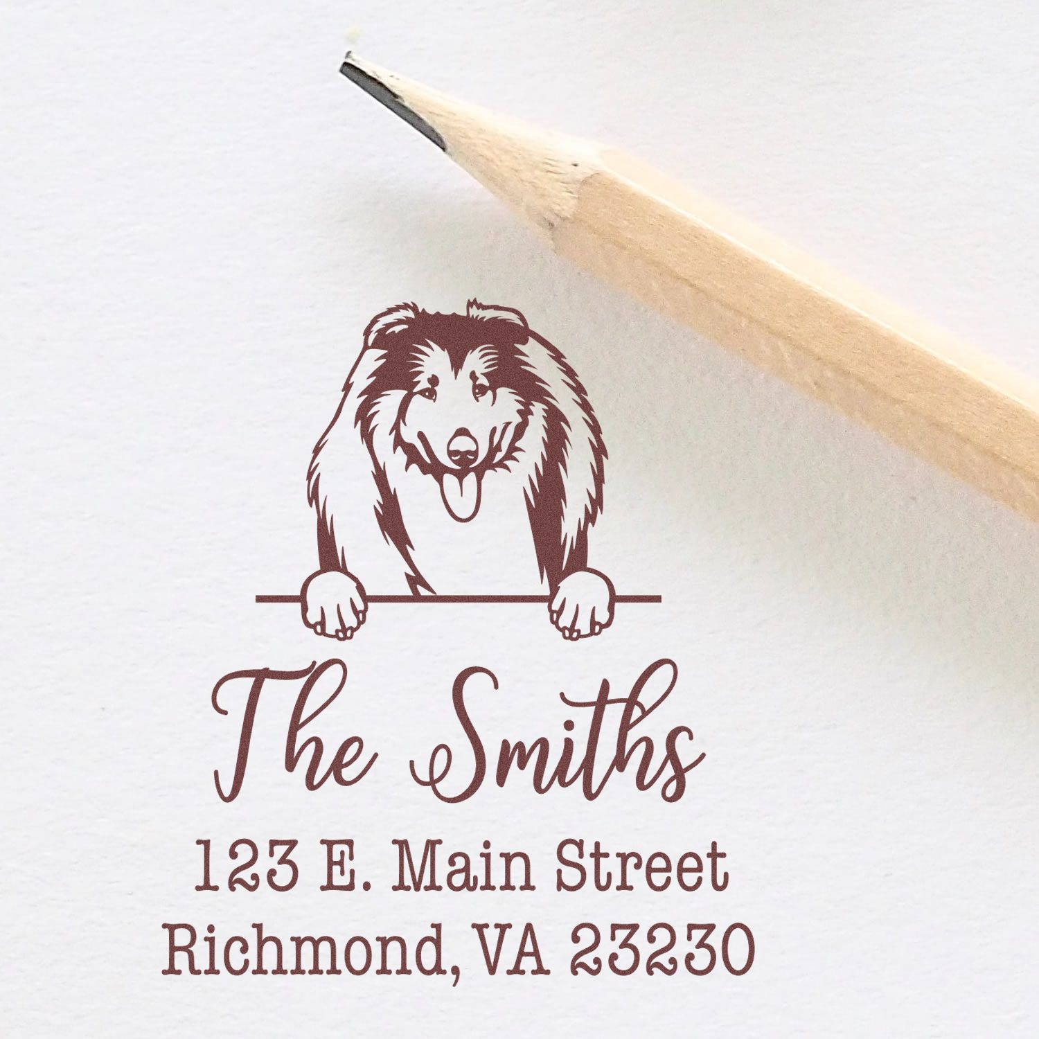 Wood Handle Collies Customizable Dog Design Address Stamp for Envelopes - Engineer Seal Stamps