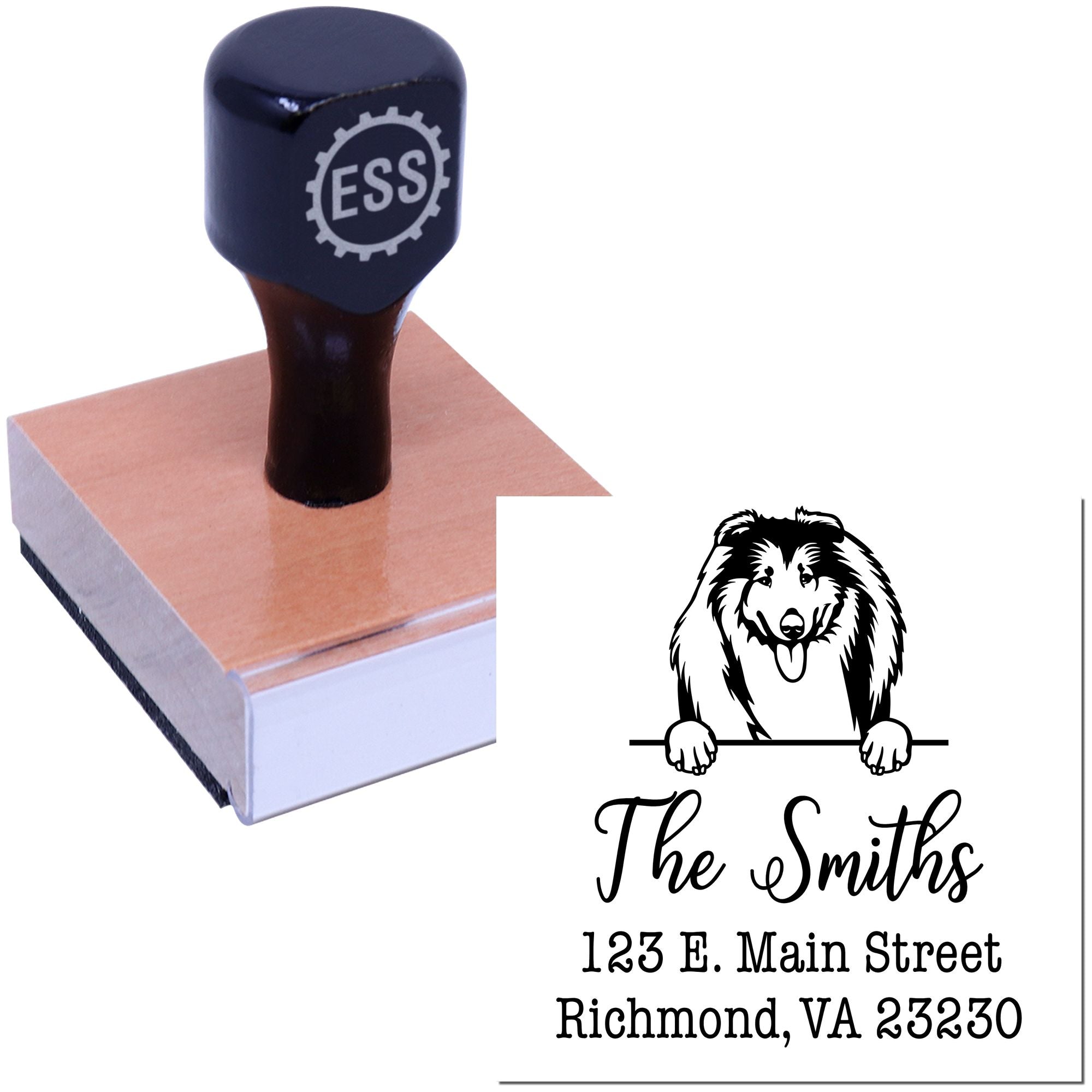 Wood Handle Collies Customizable Dog Design Address Stamp for Envelopes - Engineer Seal Stamps