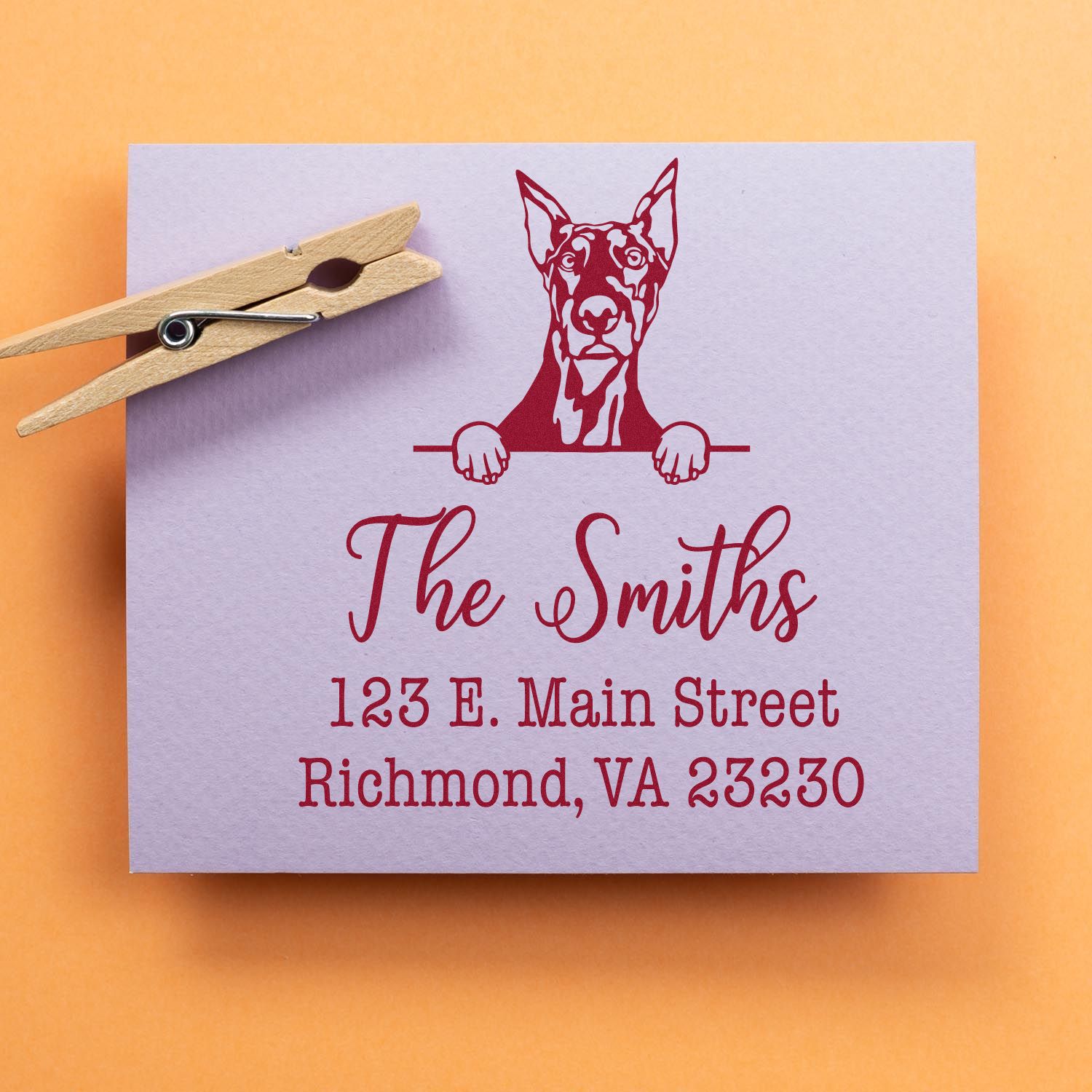 Wood Handle Doberman Customizable Dog Lover's Address Stamp - Engineer Seal Stamps