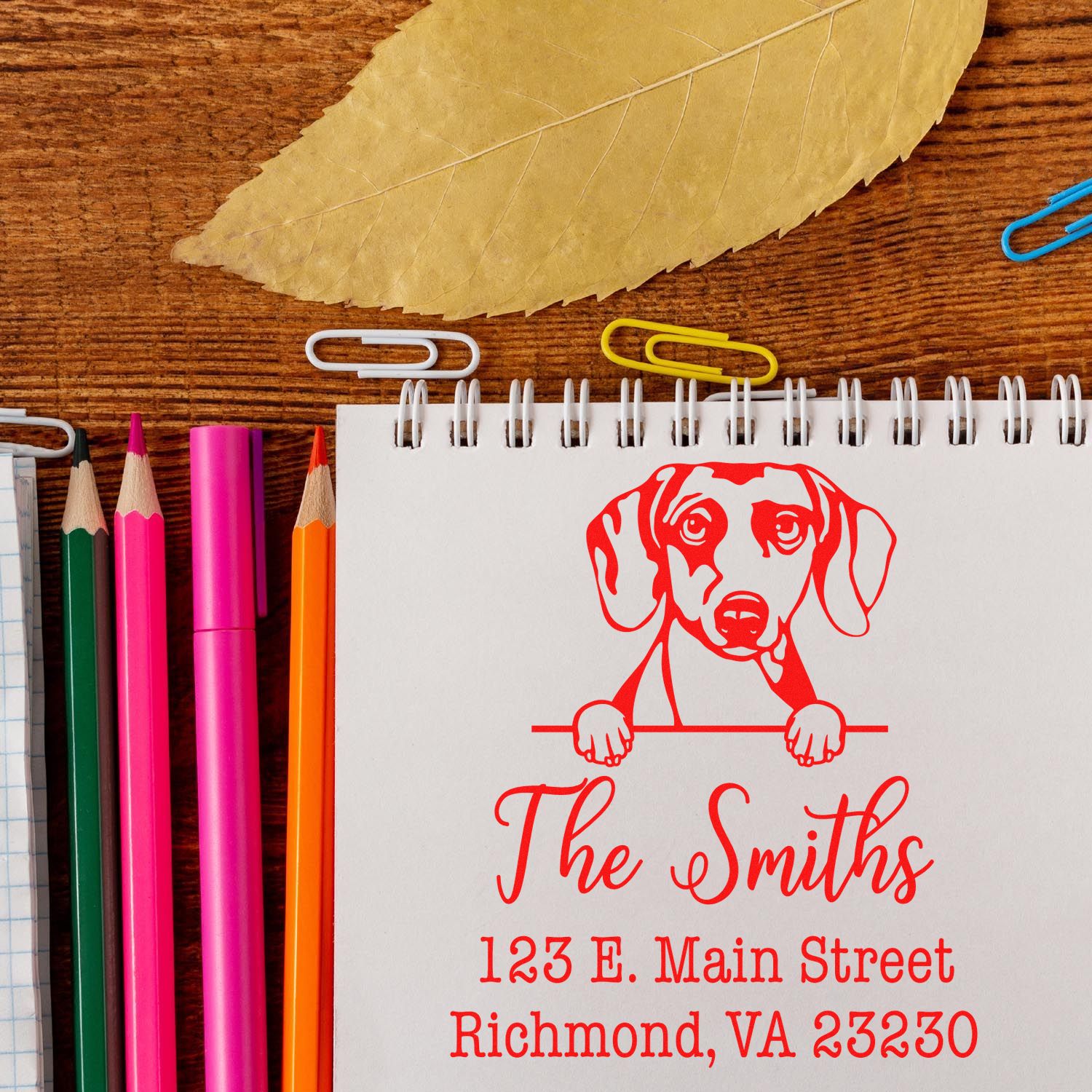 Wood Handle Doberman Customizable Dog Lover's Address Stamp - Engineer Seal Stamps