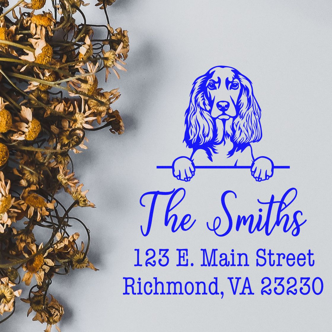Self-Inking English Cocker Spaniel Handcrafted Custom Address Rubber Stamp - Engineer Seal Stamps