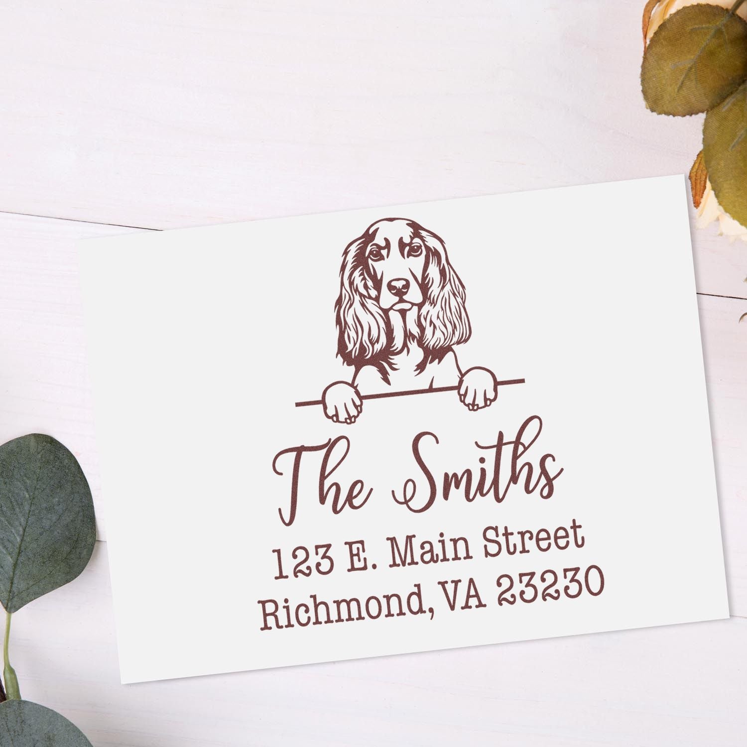 Wood Handle English Cocker Spaniel Customizable Mail Address Stamp - Engineer Seal Stamps