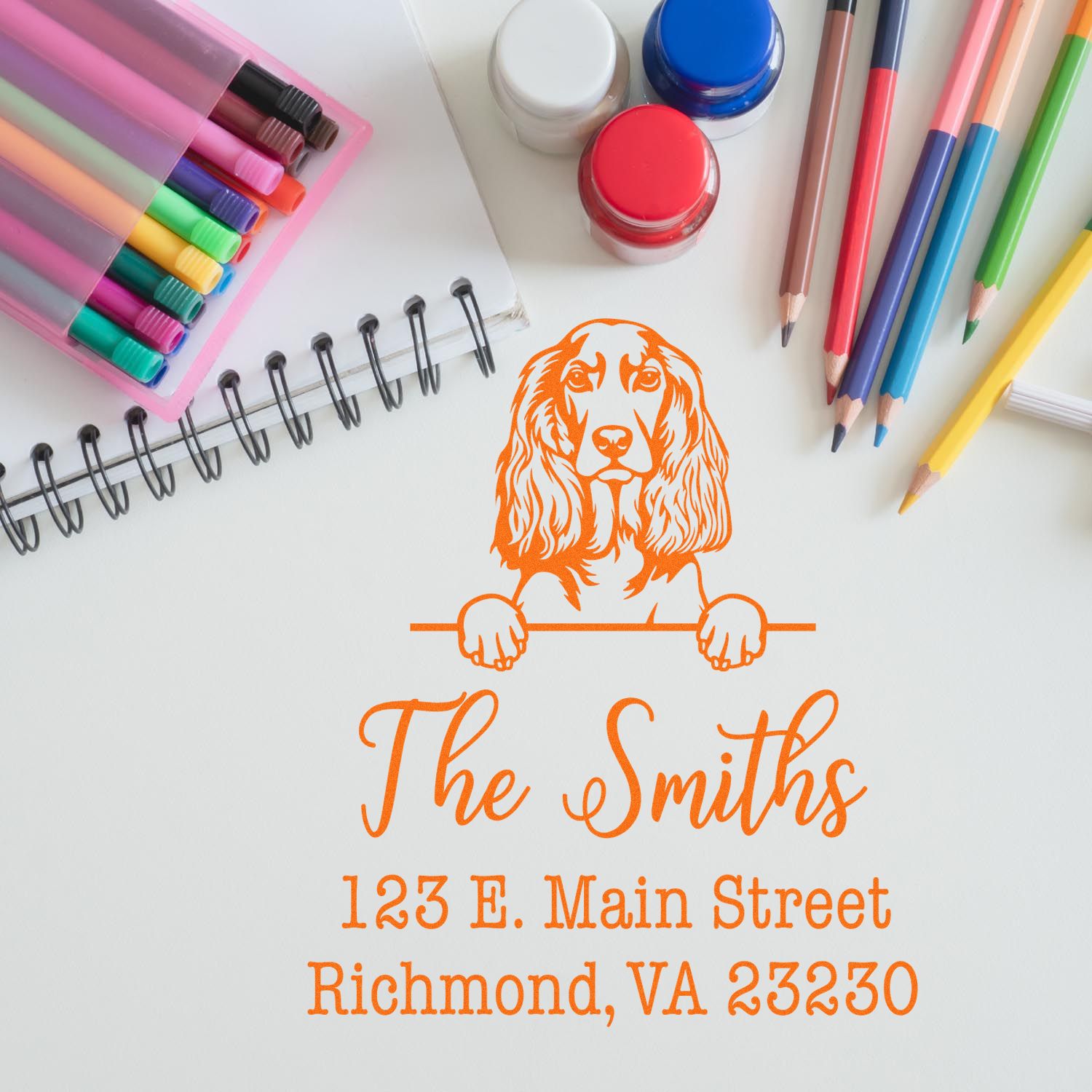 PSI Pre-Inked English Cocker Spaniel Personalizable House Address Stamper - Engineer Seal Stamps