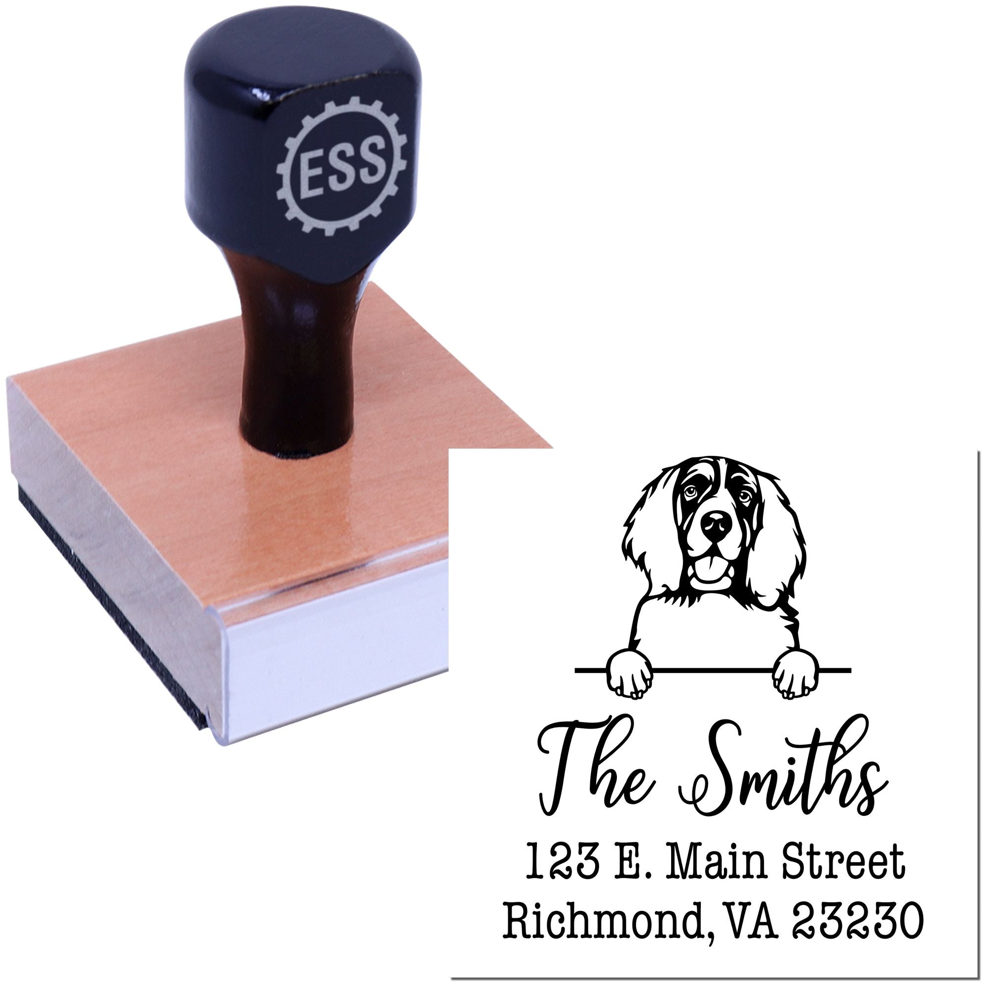 Wood Handle English Springer Spaniel Customizable Mail Address Stamp for Envelopes - Engineer Seal Stamps