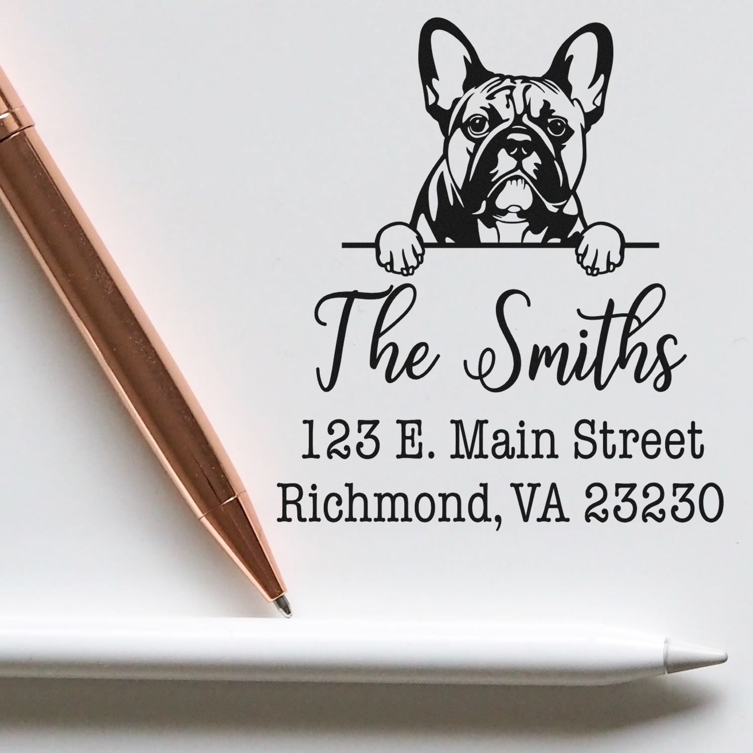 PSI Pre-Inked French Bulldog Personalizable Dog Design Address Rubber Stamp - Engineer Seal Stamps