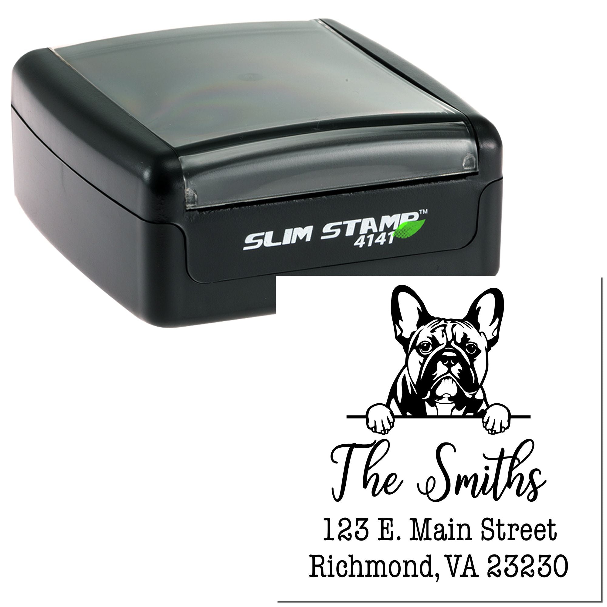 Slim Pre-Inked French Bulldog Customized Home Address Rubber Stamp - Engineer Seal Stamps