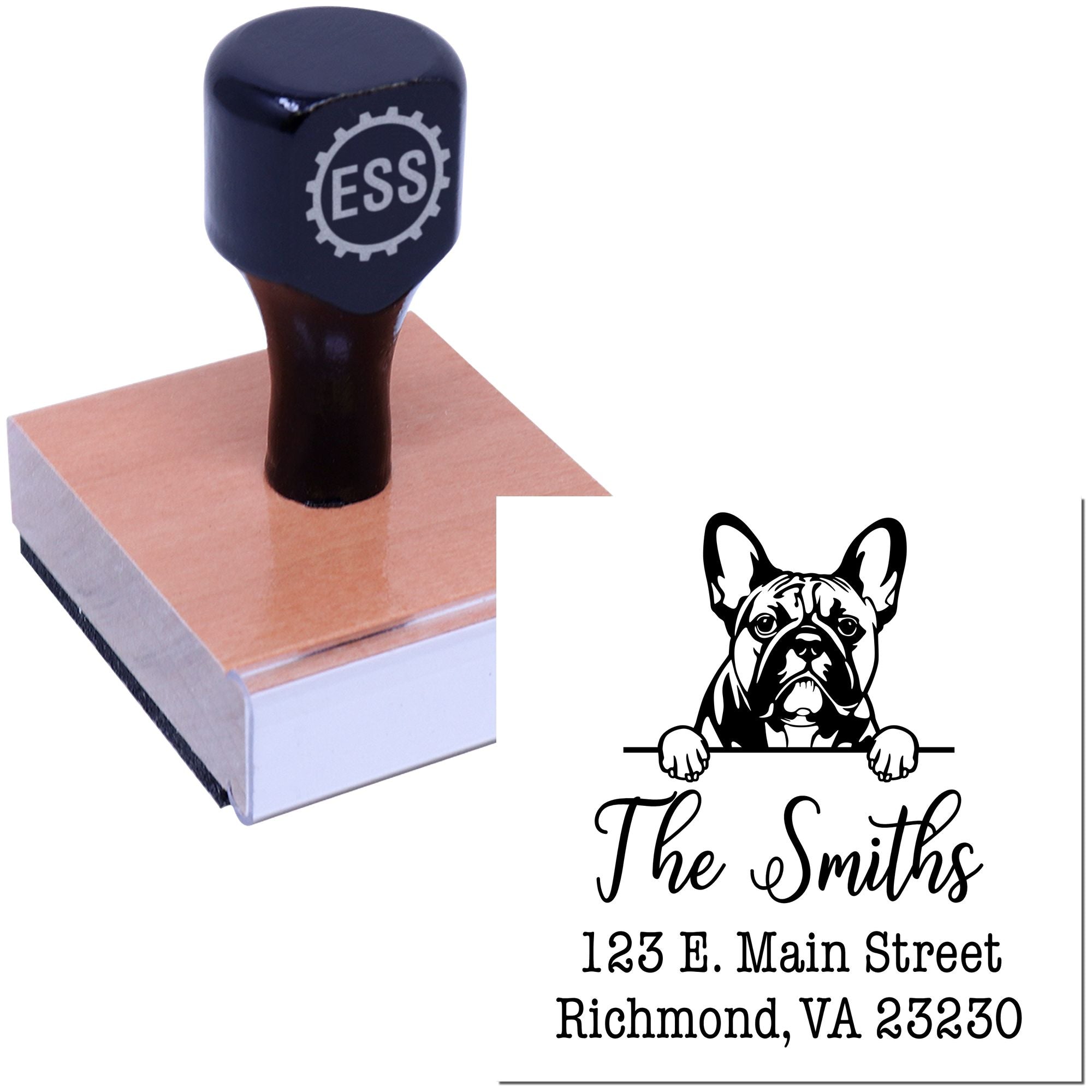 Wood Handle French Bulldog Customizable Dog Lover's Address Stamp for Envelopes - Engineer Seal Stamps