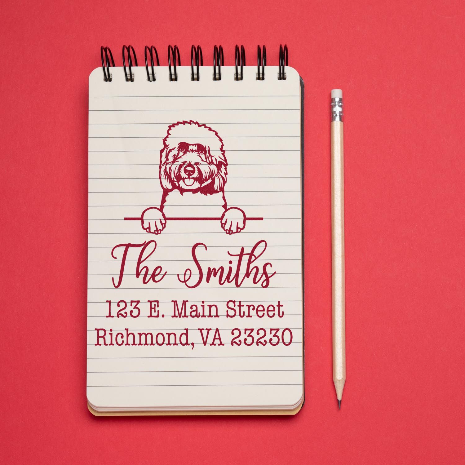 Wood Handle Goldendoodle Customizable Dog Return Address Rubber Stamp - Engineer Seal Stamps