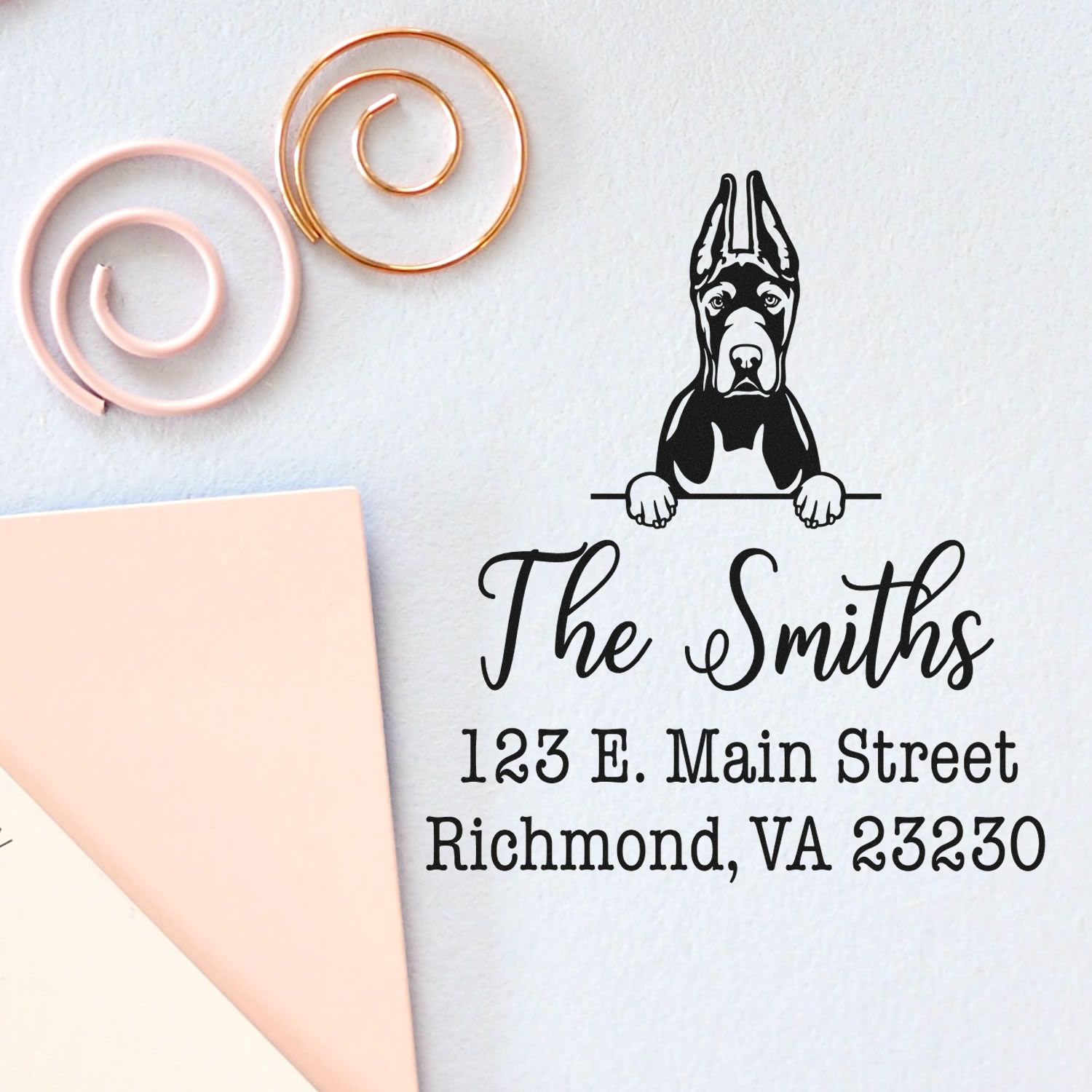 Wood Handle Great Dane Cropped Ears Customizable Dog Return Address Stamp - Engineer Seal Stamps