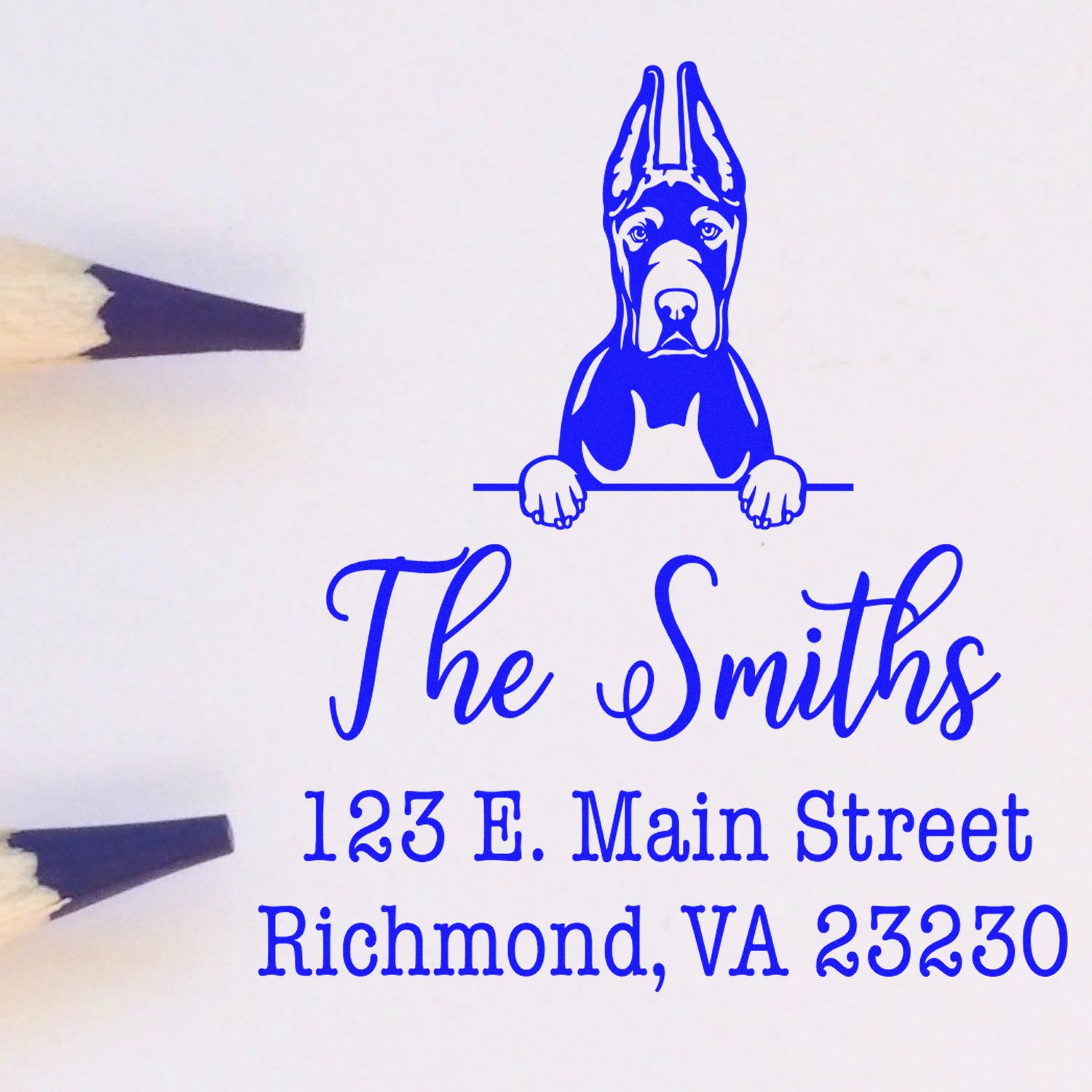 PSI Pre-Inked Great Dane Cropped Ears Personalizable Dog Design Address Stamper - Engineer Seal Stamps