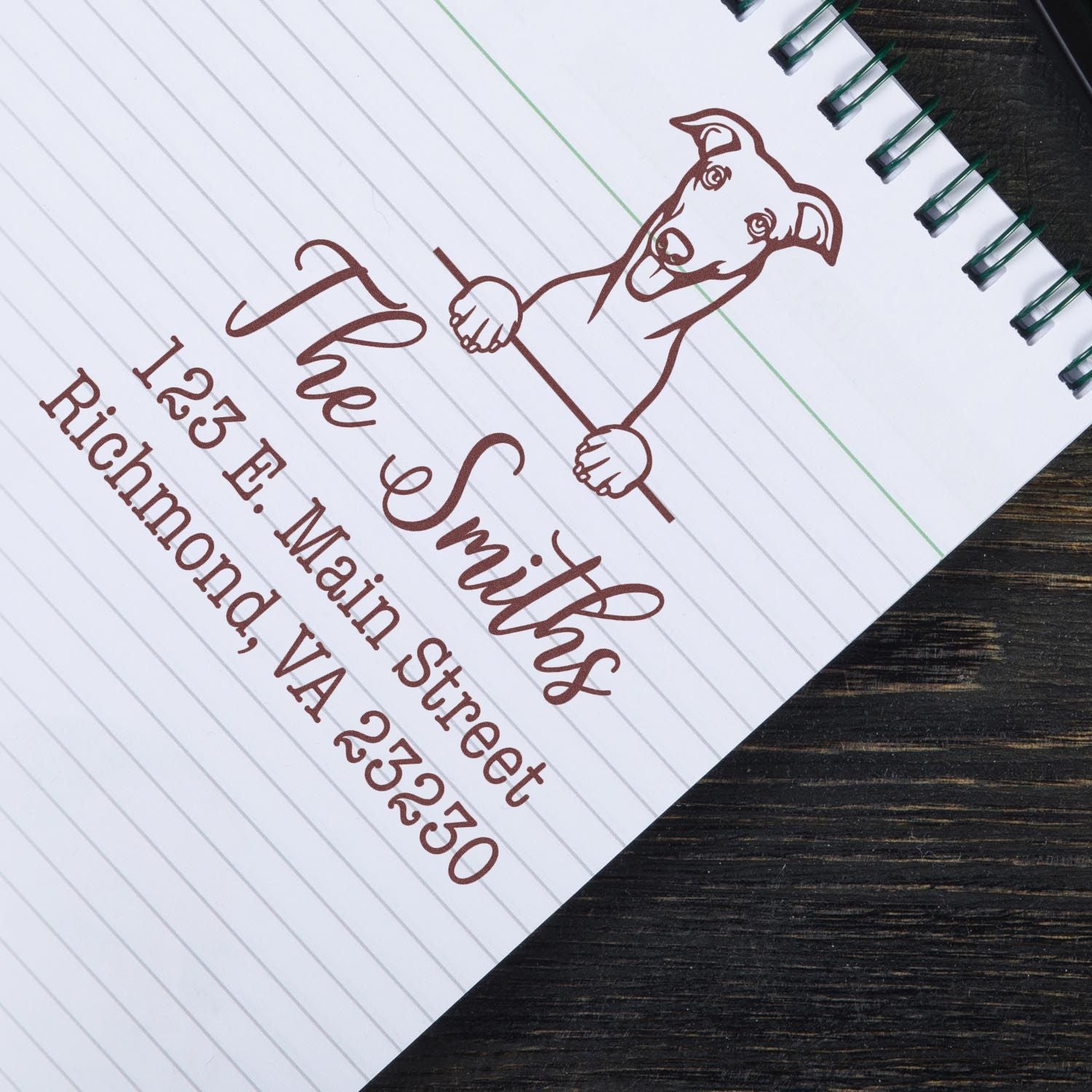 Wood Handle Greyhound Customizable Dog Return Address Stamper - Engineer Seal Stamps
