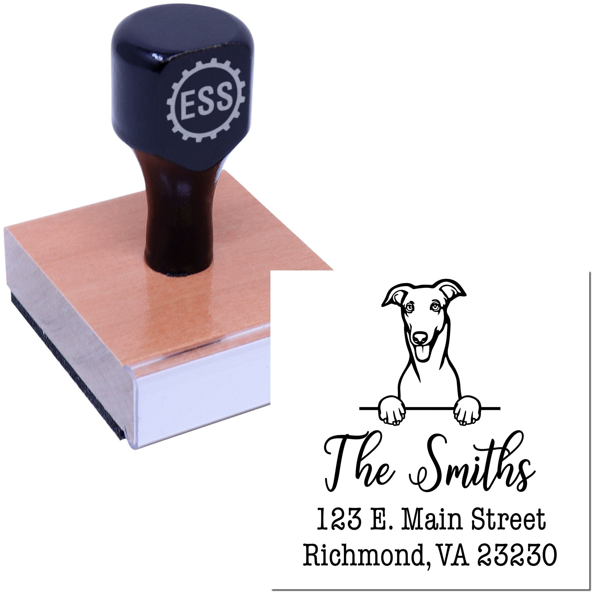 Wood Handle Greyhound Customizable Dog Return Address Stamper - Engineer Seal Stamps
