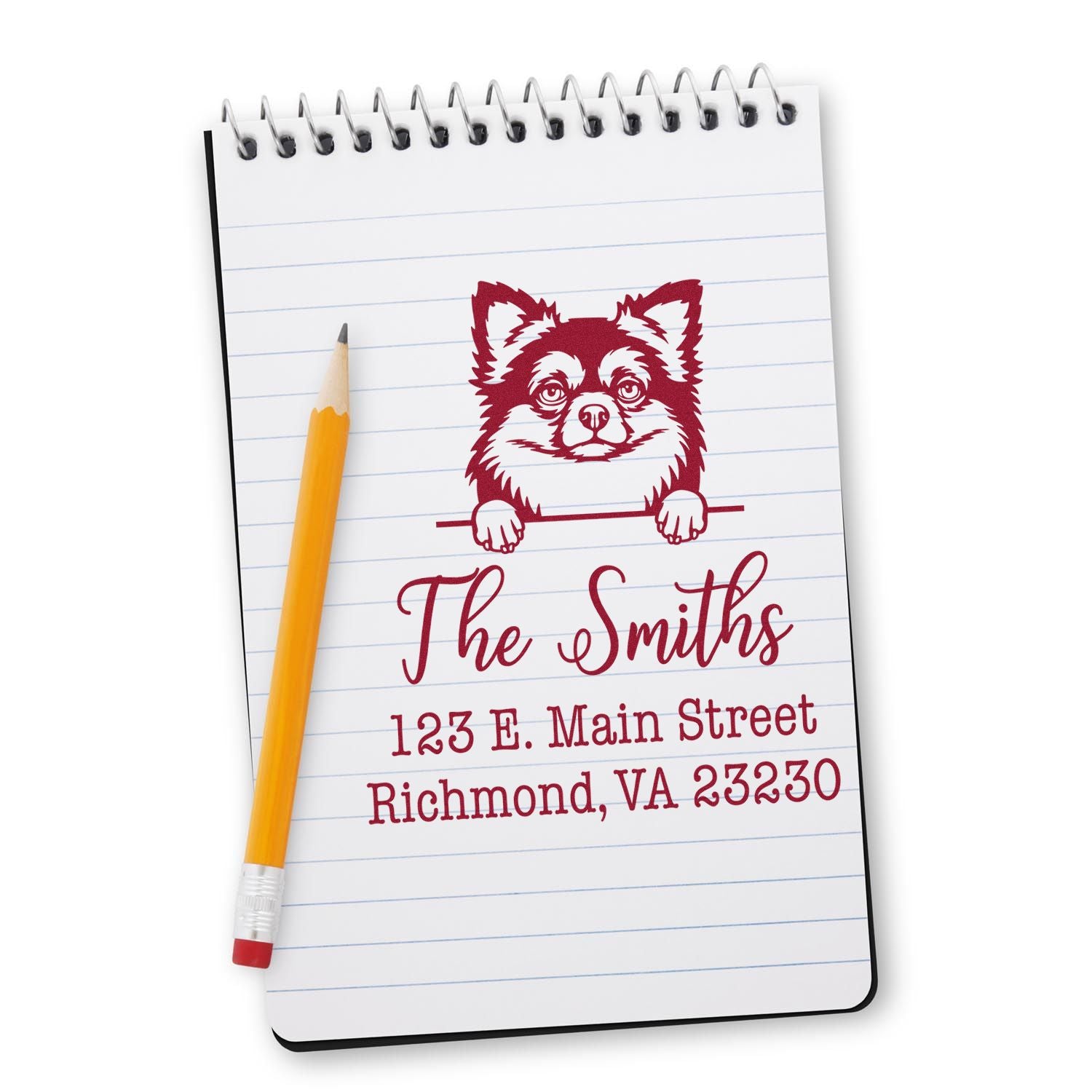 Wood Handle Long Haired Chihuahua Customizable High-Quality Address Rubber Stamp - Engineer Seal Stamps