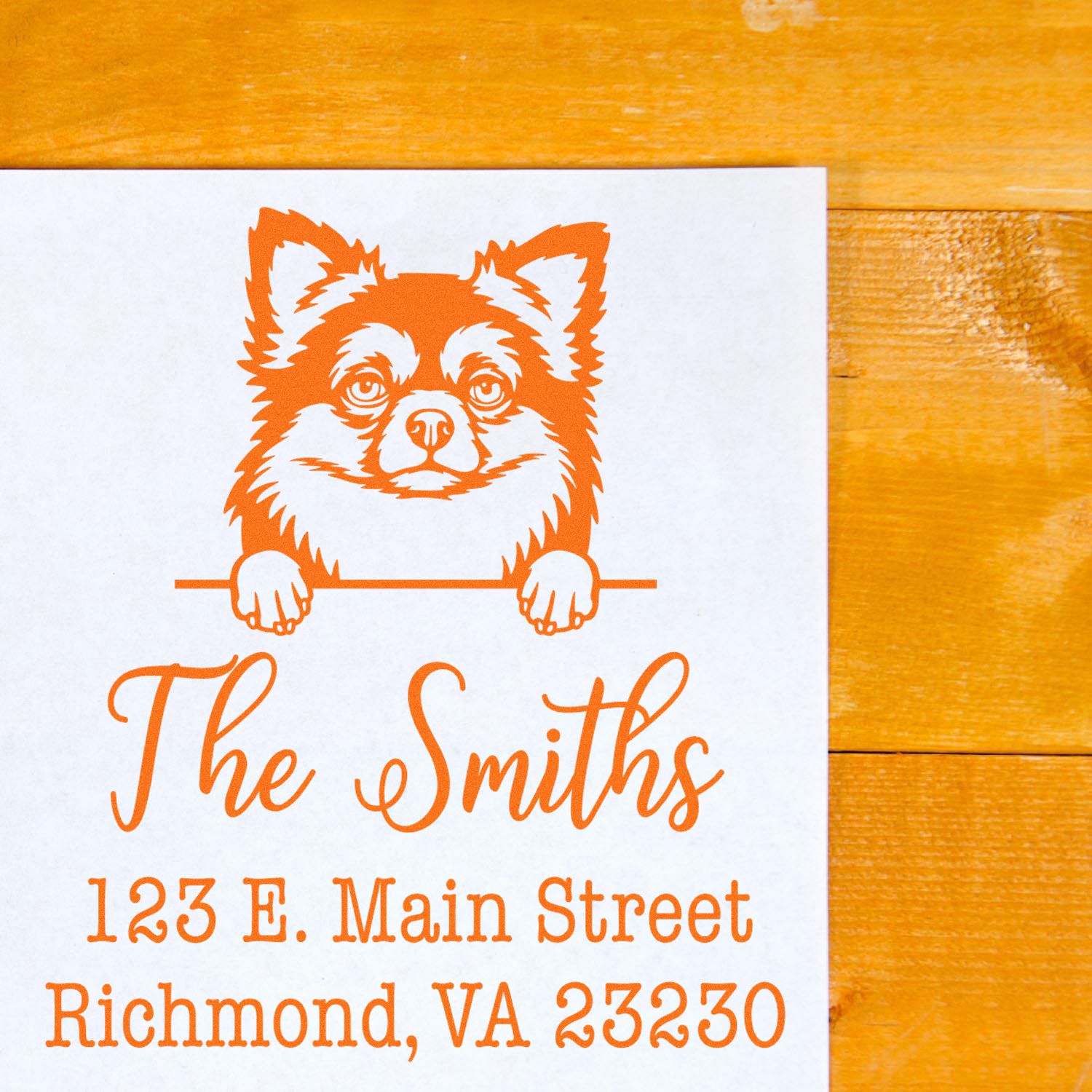 Slim Pre-Inked Long Haired Chihuahua Customized Dog Return Address Rubber Stamp - Engineer Seal Stamps