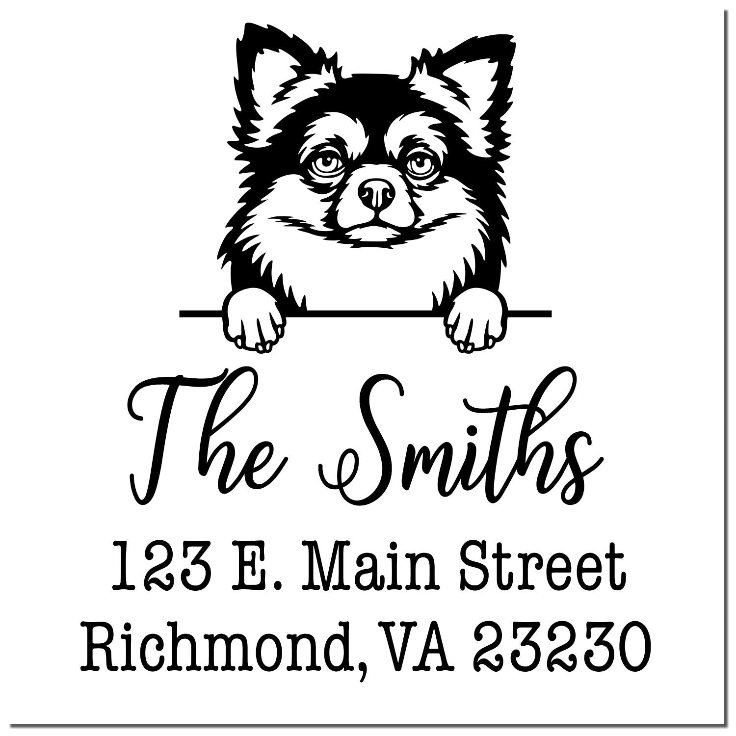 Slim Pre-Inked Long Haired Chihuahua Customized Dog Return Address Rubber Stamp - Engineer Seal Stamps