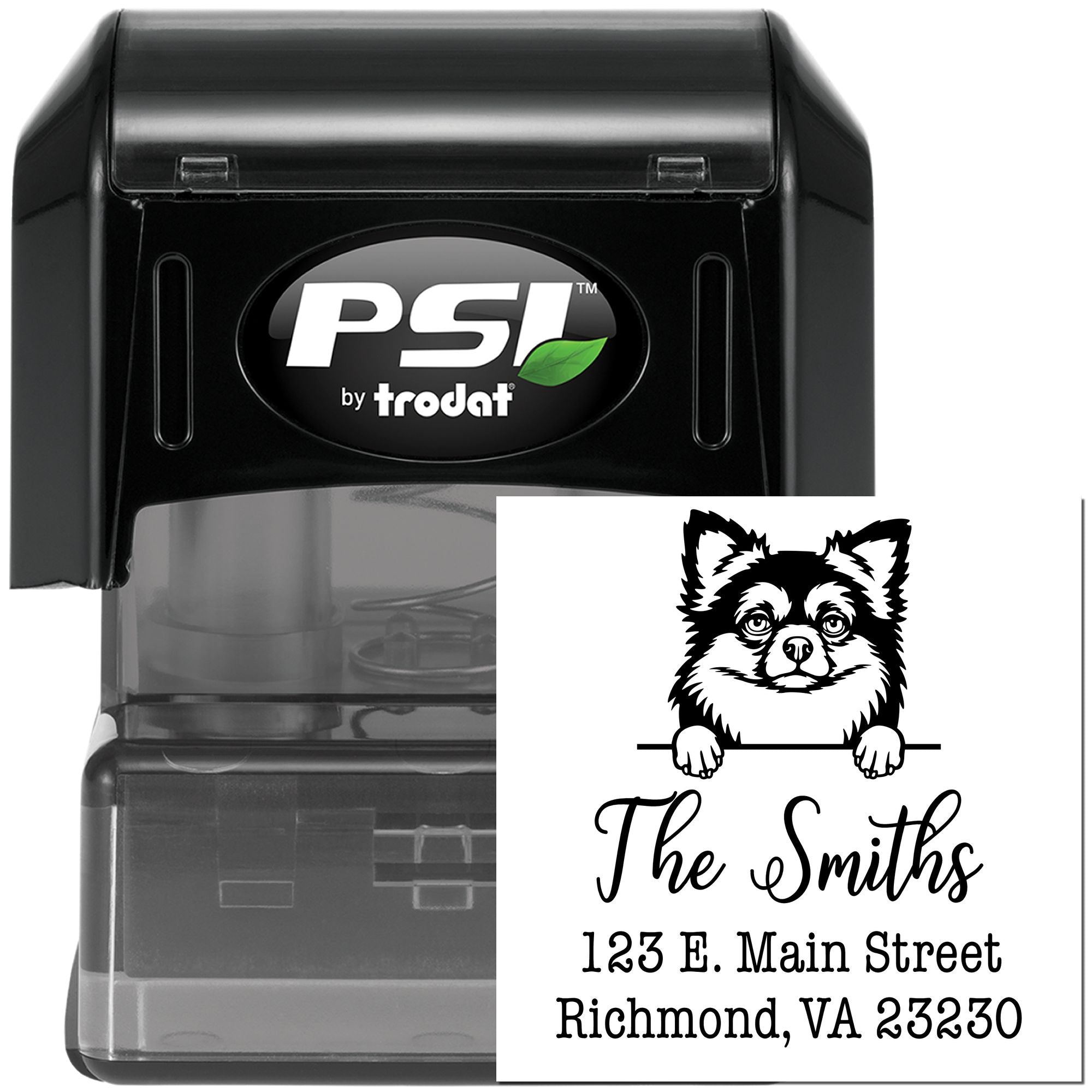 PSI Pre-Inked Long Haired Chihuahua Personalizable Dog Return Address Stamp for Envelopes - Engineer Seal Stamps
