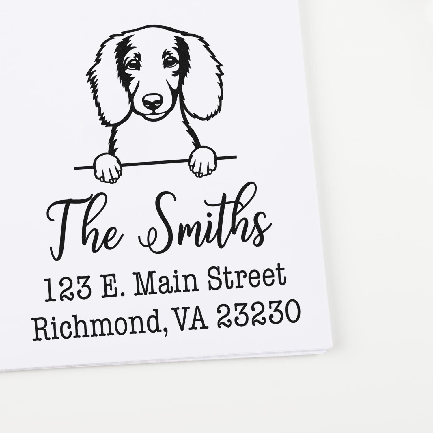 PSI Pre-Inked Longhaired Dachshund Personalizable Dog Return Address Stamper - Engineer Seal Stamps