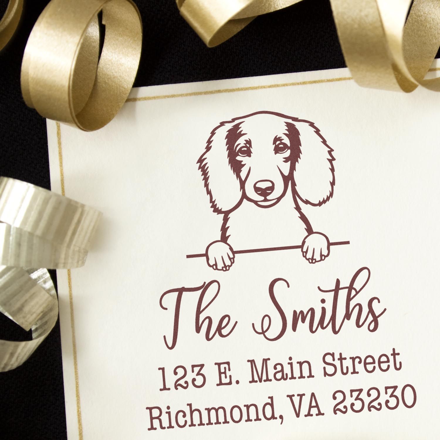 Wood Handle Longhaired Dachshund Customizable High-Quality Address Stamp - Engineer Seal Stamps