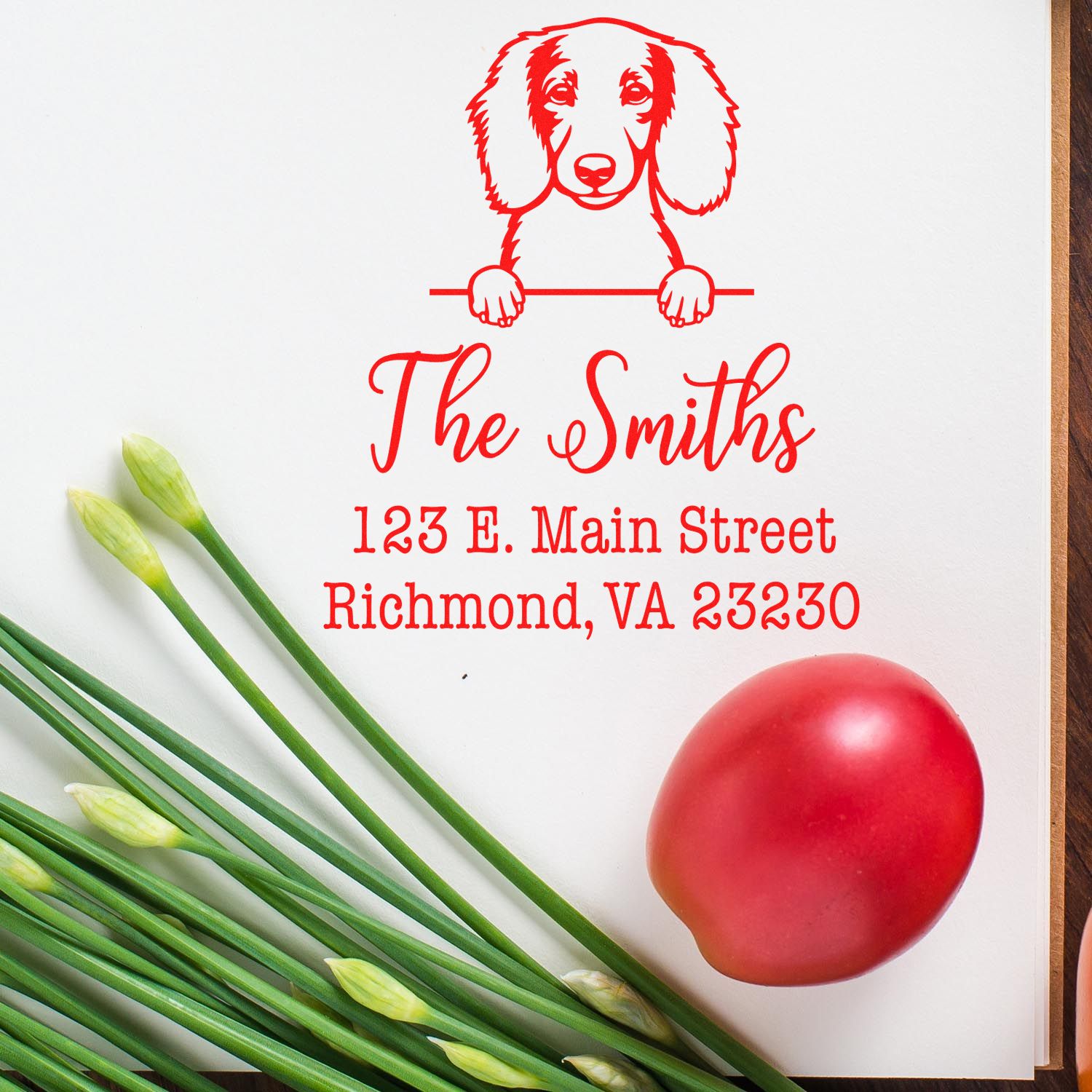 PSI Pre-Inked Longhaired Dachshund Personalizable Dog Return Address Stamper - Engineer Seal Stamps