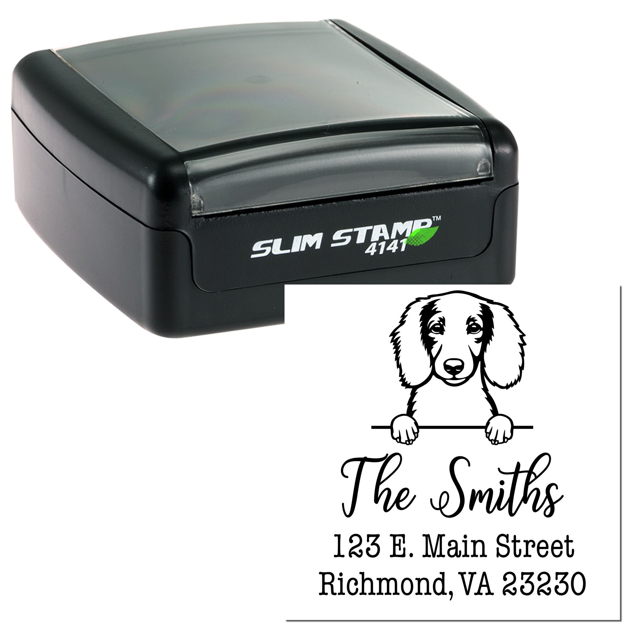 Slim Pre-Inked Longhaired Dachshund Customized New Address Stamp - Engineer Seal Stamps