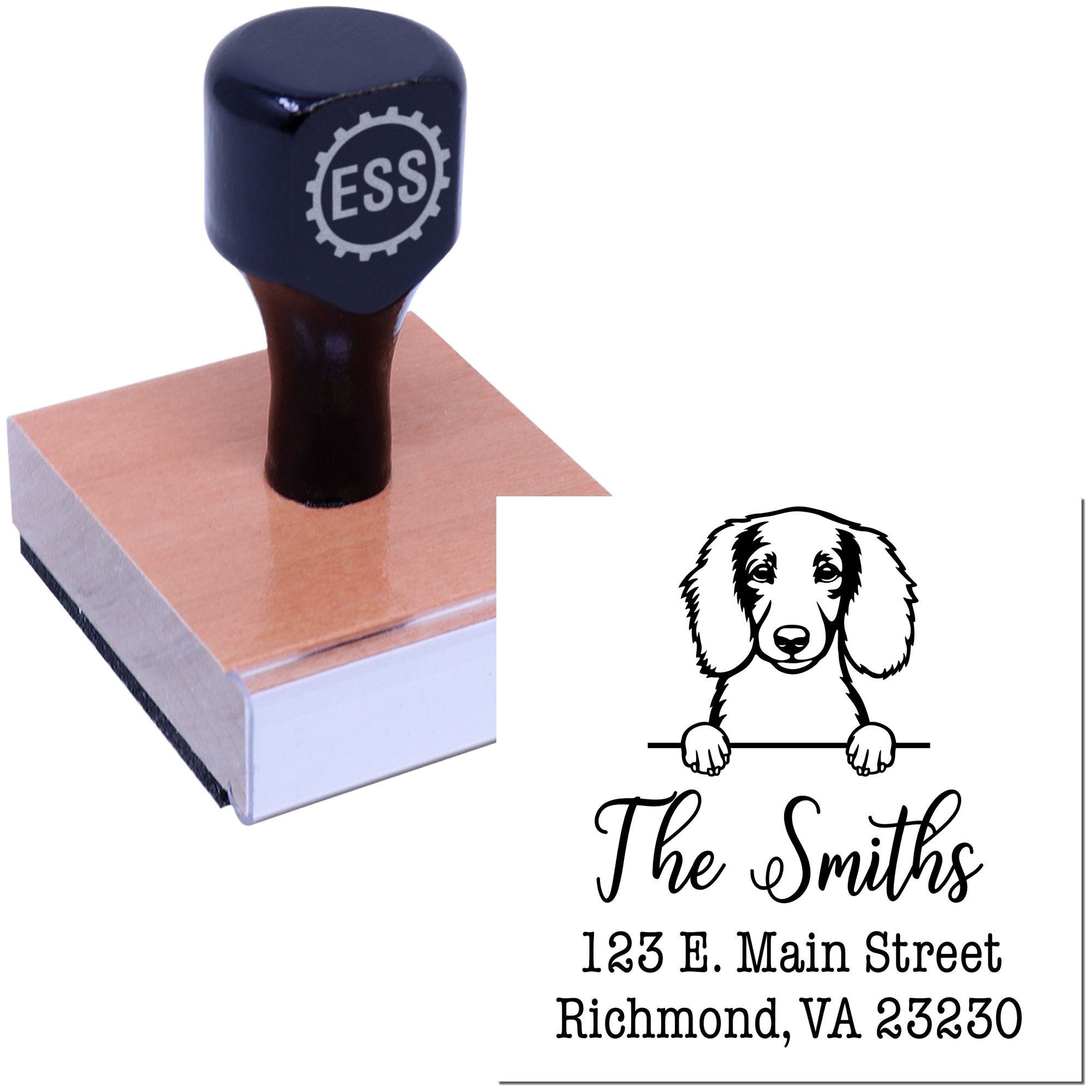 Wood Handle Longhaired Dachshund Customizable High-Quality Address Stamp - Engineer Seal Stamps