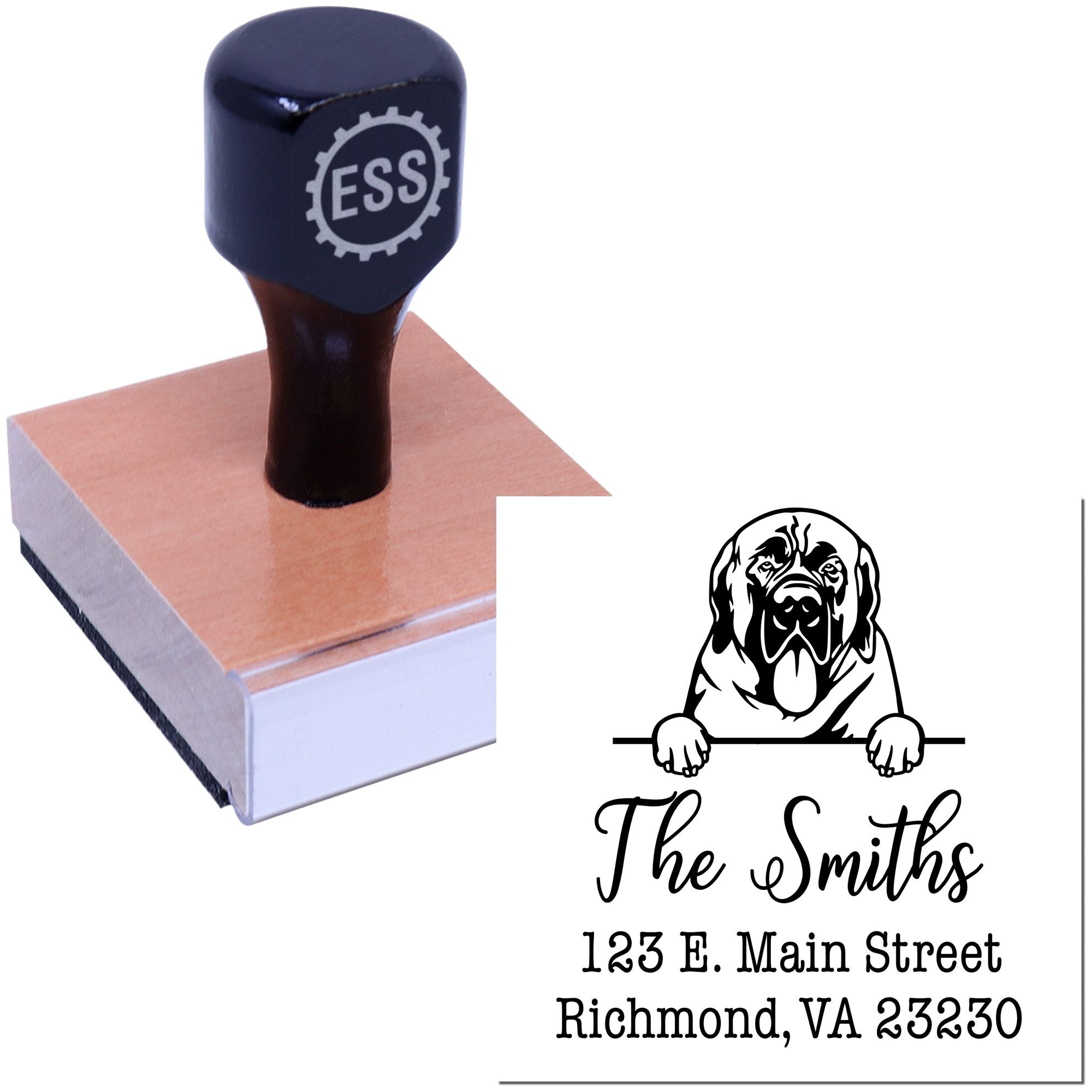 Wood Handle Mastiffs Customizable Home Address Rubber Stamp - Engineer Seal Stamps