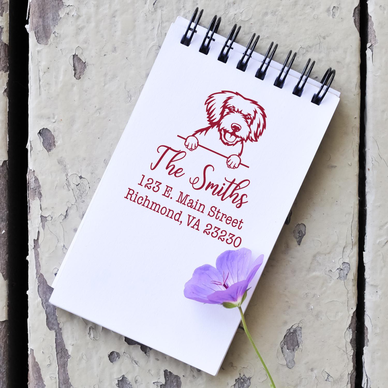 Wood Handle Miniature Golden Doodle Customizable Home Address Rubber Stamp - Engineer Seal Stamps