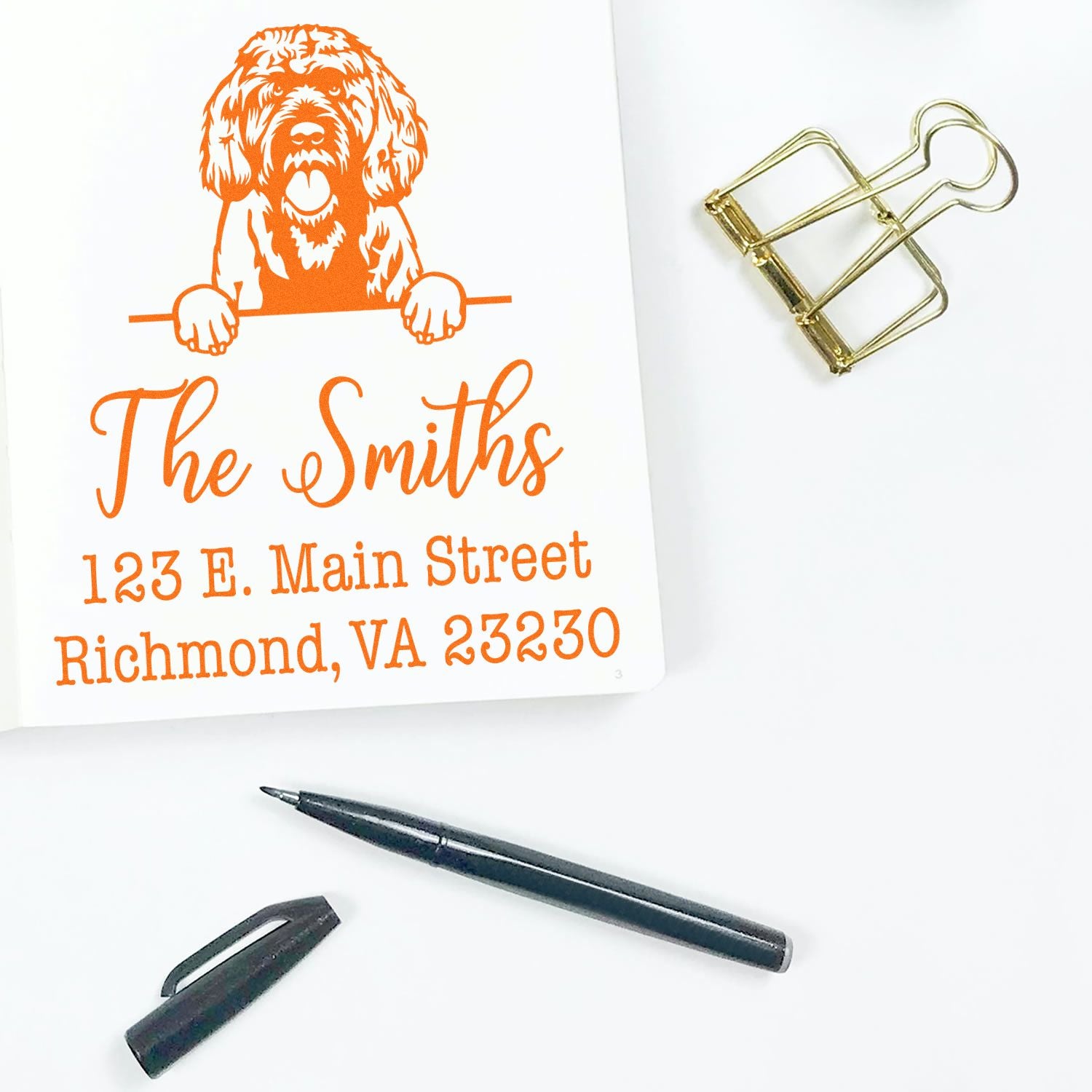 Slim Pre-Inked Portuguese Water Dog Personalized Return Address Stamp - Engineer Seal Stamps