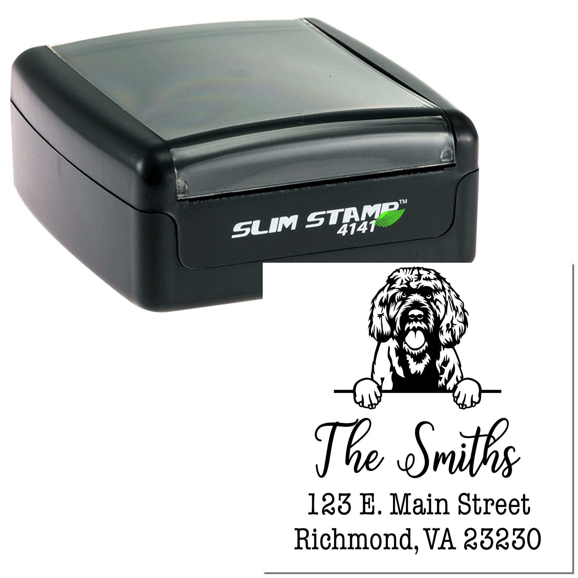 Slim Pre-Inked Portuguese Water Dog Personalized Return Address Stamp - Engineer Seal Stamps