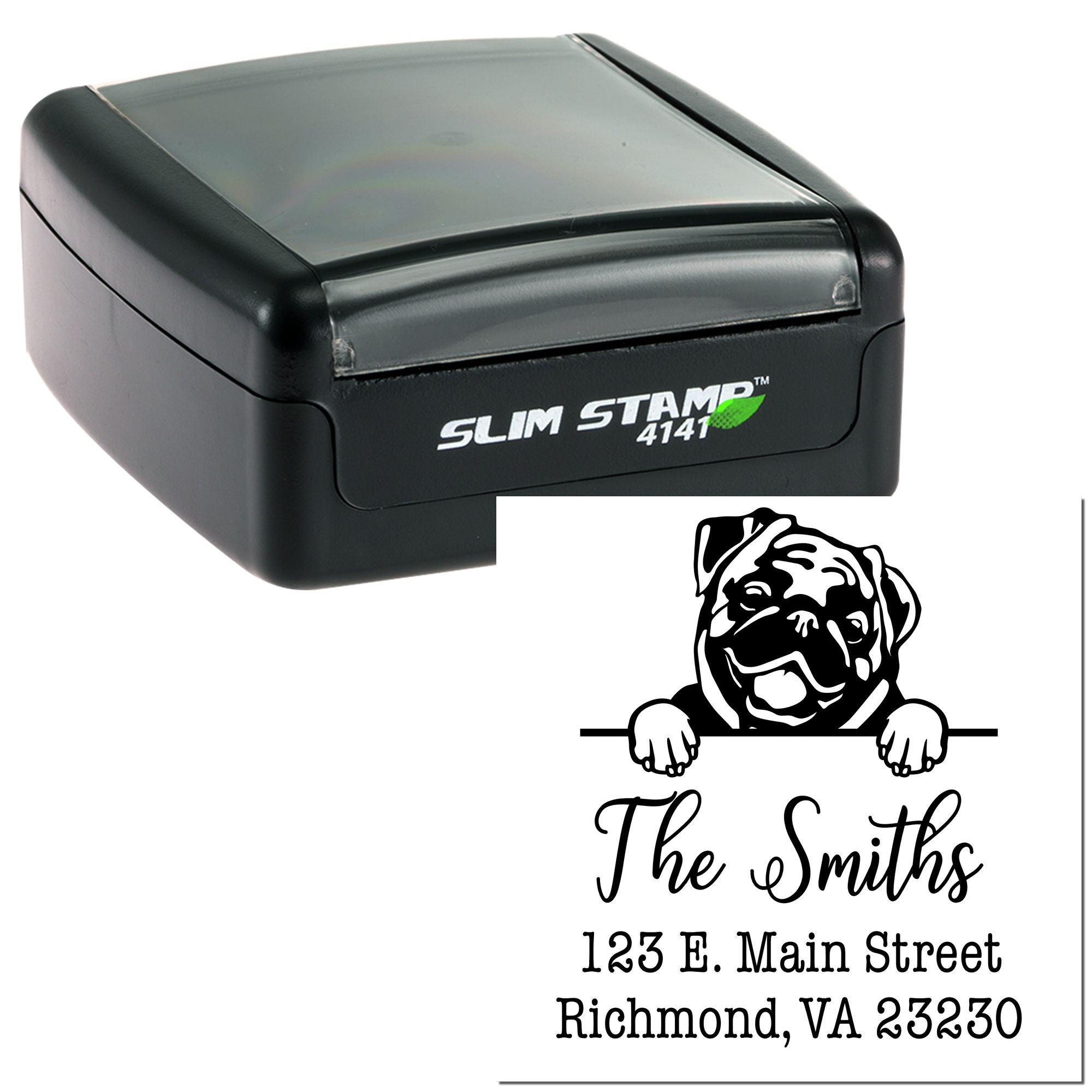 Slim Pre-Inked Pug Personalized Name and Address Stamp - Engineer Seal Stamps